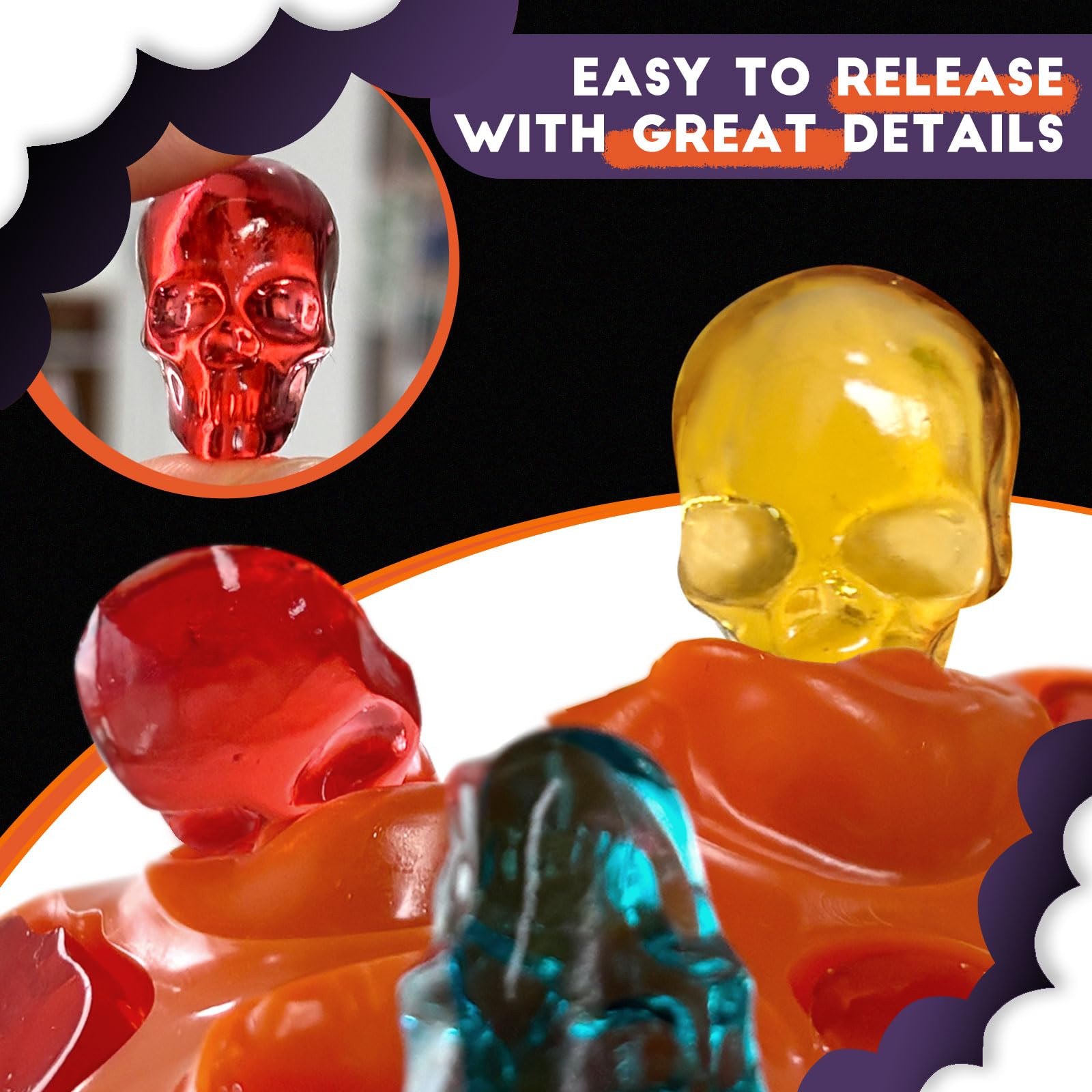 Mini Silicone Skull Molds for Halloween Candy, Chocolate & Gummy - 100 Cavity 2-Piece Set, BPA Free, Oven Safe - Perfect for DIY 3D Cookies, Wax Melts, Party Treats & Homemade Halloween Decorations