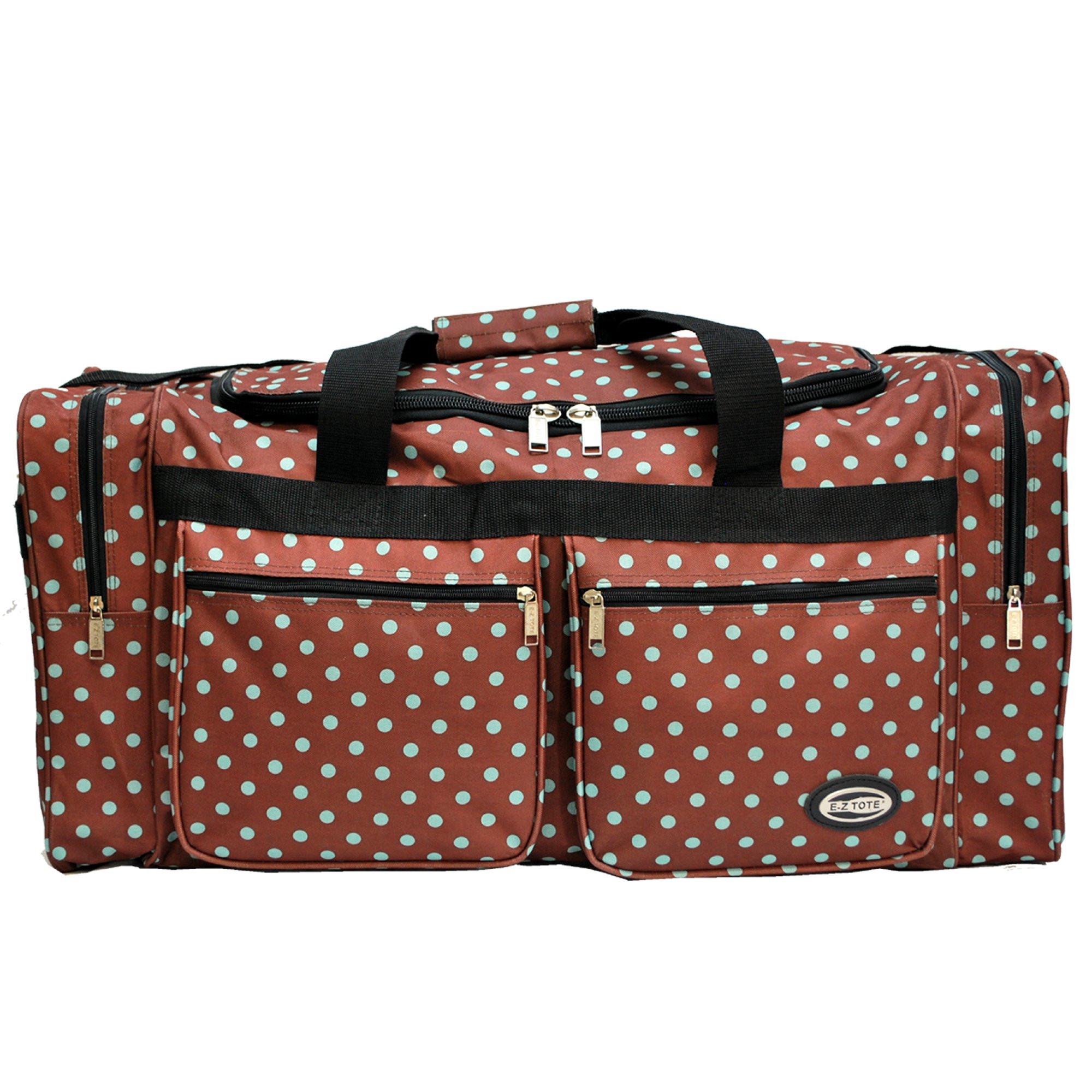 E-Z Tote Polka Dot Duffle Bag - 30 Inch Large Gym Bag & Travel Duffel with 4 Color Options (Brown/Aqua Dots) - Perfect for Workouts, Travel & Sports Gear Storage