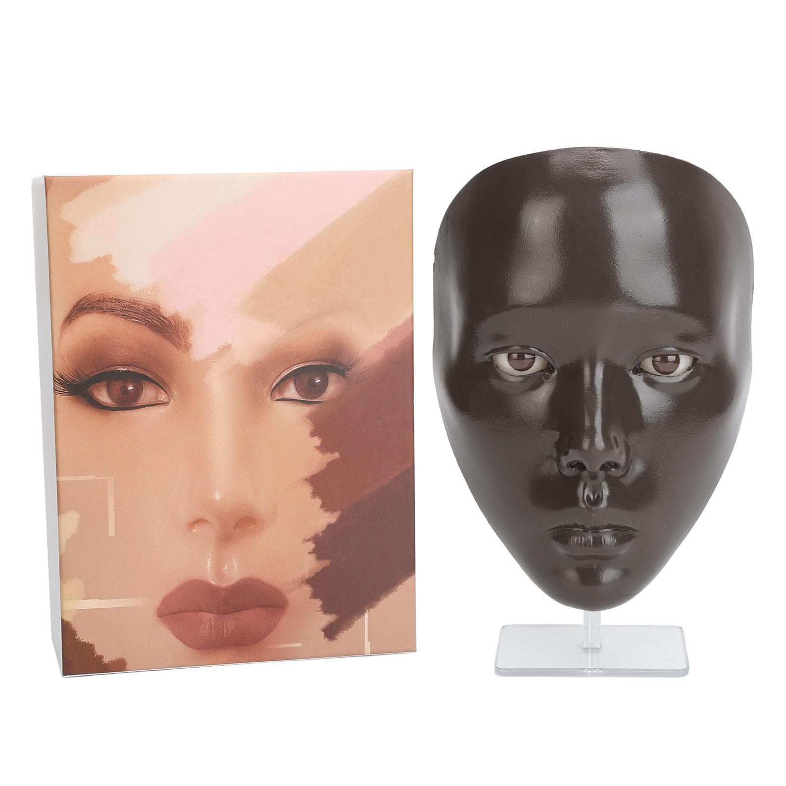 Dark Skin Full Face Makeup Mannequin Board with Stand for Cosmetics Practice - Salon & Beauty Training