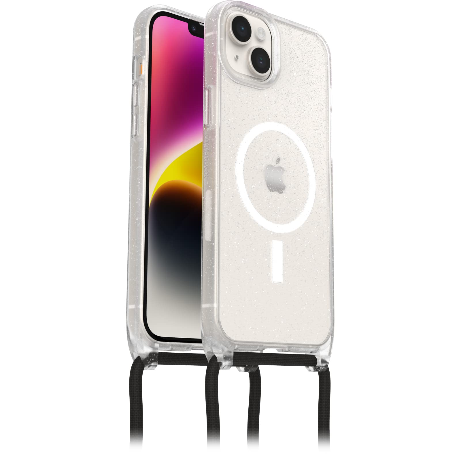 OtterBox React Necklace Case with MagSafe for iPhone 14 Plus - Ultra-Slim Protective Phone Cover with Adjustable Detachable Lanyard, Military-Grade Drop Tested, Stardust Color (Non-Retail Packaging) - Perfect for Outdoor Activities, Travel, and Hands-Free Convenience