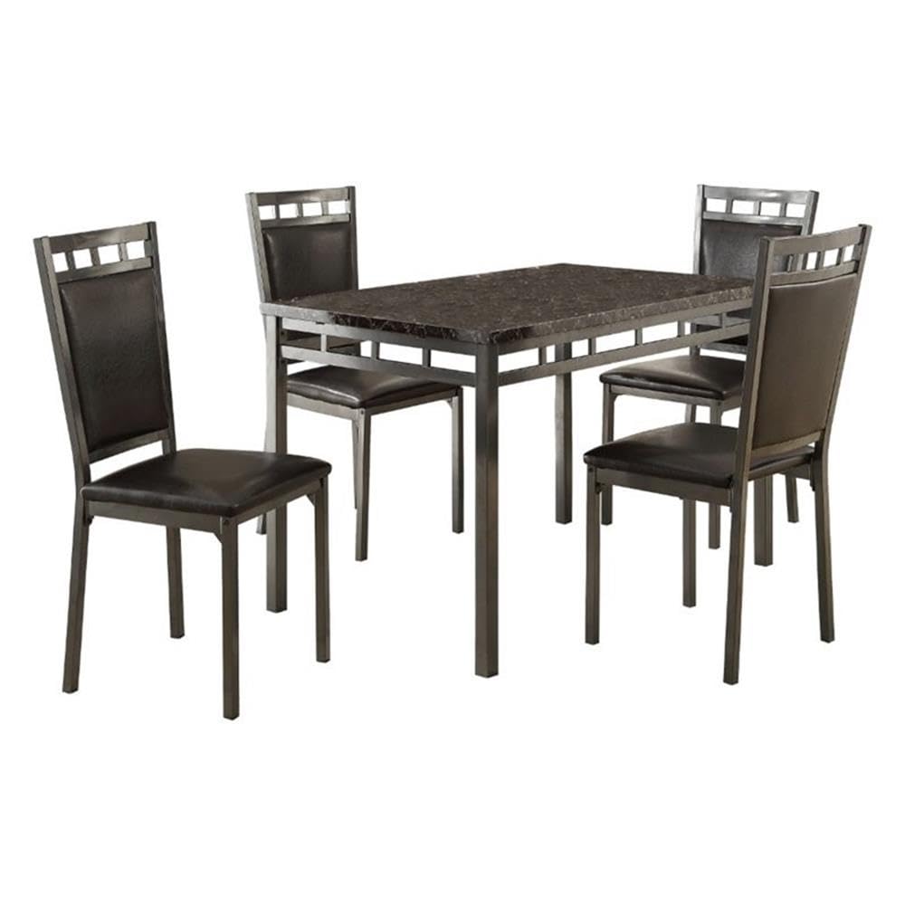 Pemberly Row 5-Piece Black Faux Marble Dining Table Set with Chairs - Perfect for Small Spaces, Breakfast Nooks & Modern Apartment Dining