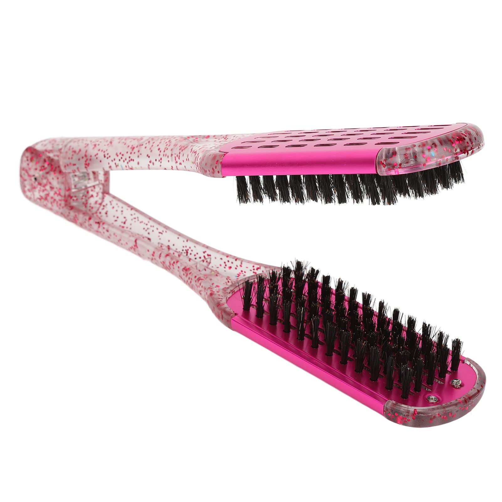 Professional Hair Straightening Comb for Women - Dual-Sided Soft Bristle Flat Iron Brush with Hollow Design, Heat Resistant Styling Tool (Rose Red) - Perfect for Home Salon & DIY Hair Styling
