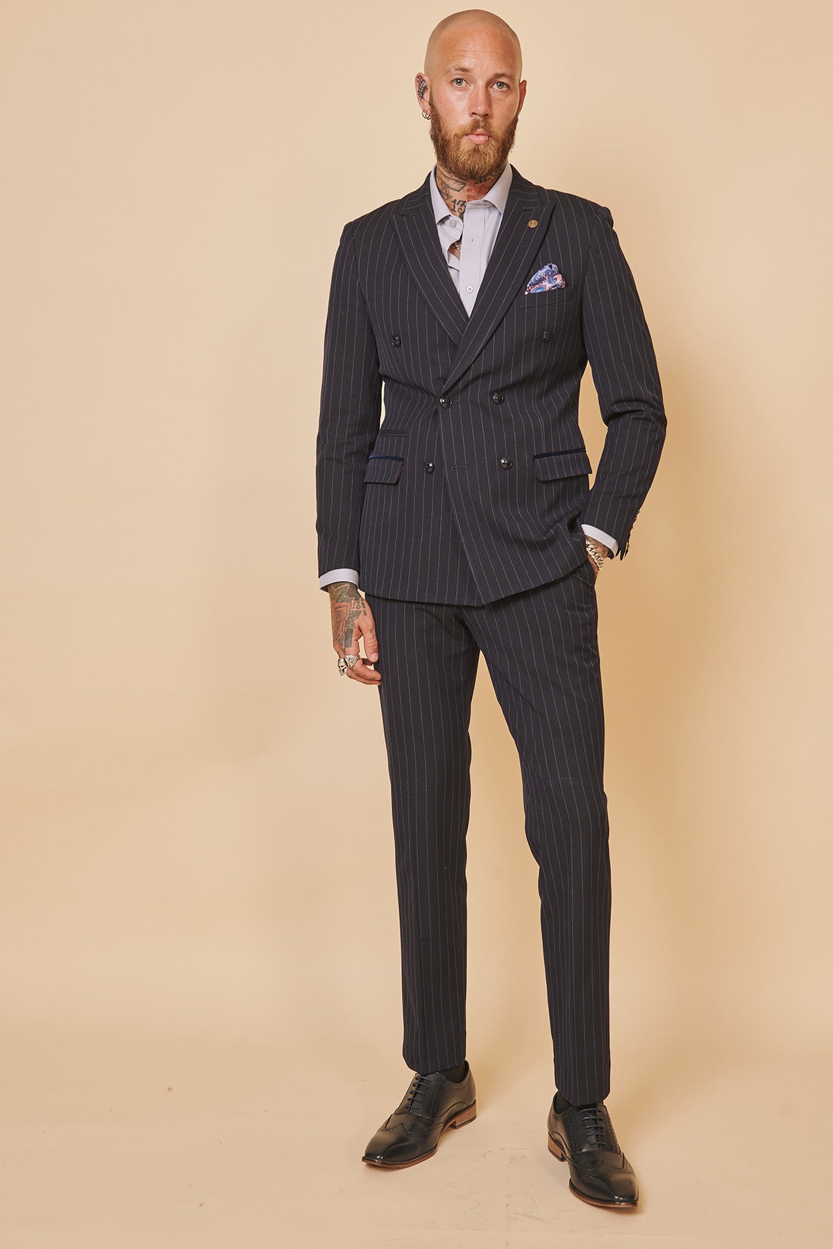 Premium Navy Blue Double Breasted Suit - Cardiff City F.C. Inspired Collection (Ryan Wintle Style) | Formal Business Attire, Wedding & Special Occasions