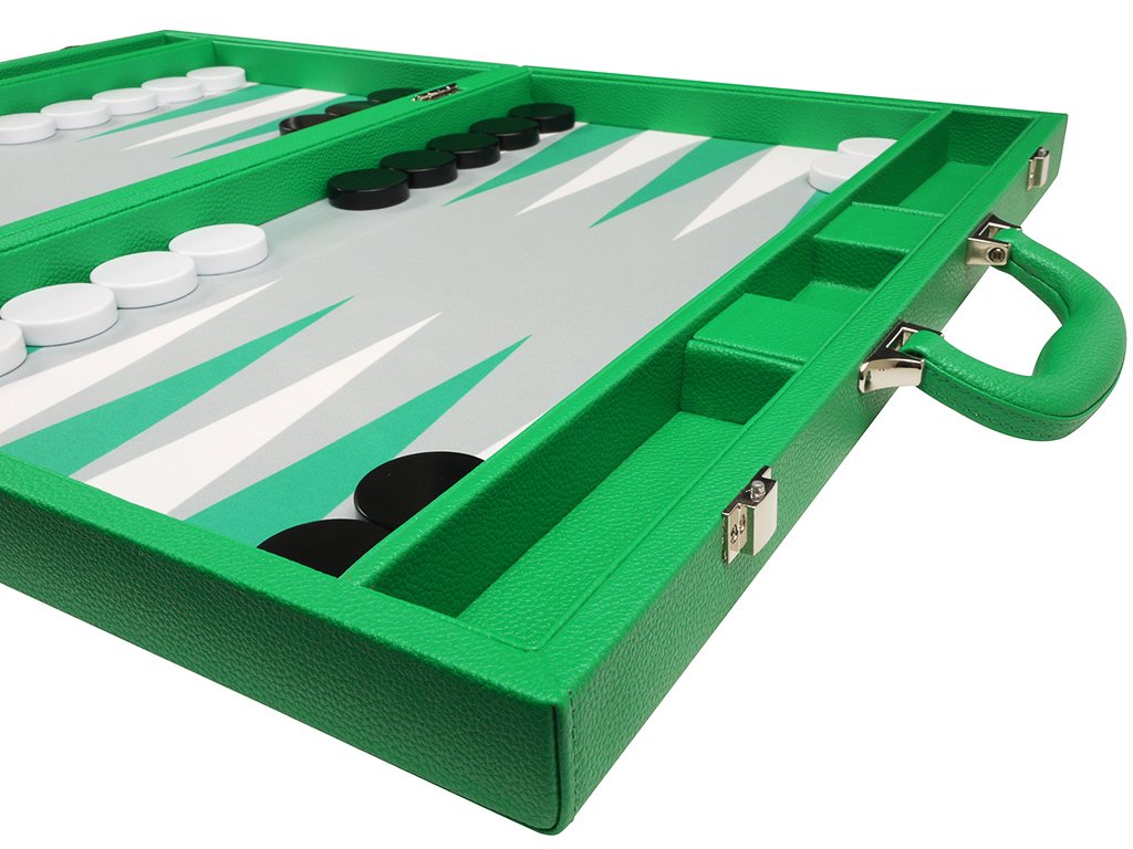 19-inch Premium Backgammon Set - Large Size Wooden Board Game with Green Felt, Grey Playing Field & White/Green Points - Perfect for Family Game Nights, Travel & Casino-Style Entertainment