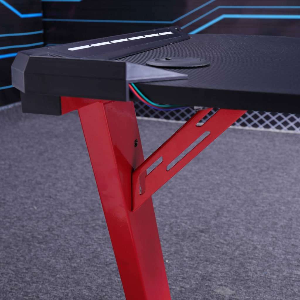140cm RGB Gaming Desk with LED Lights - Carbon Fiber Z-Shaped Design for Home Office & PC Gaming - Perfect for Esports, Streaming & Workstations
