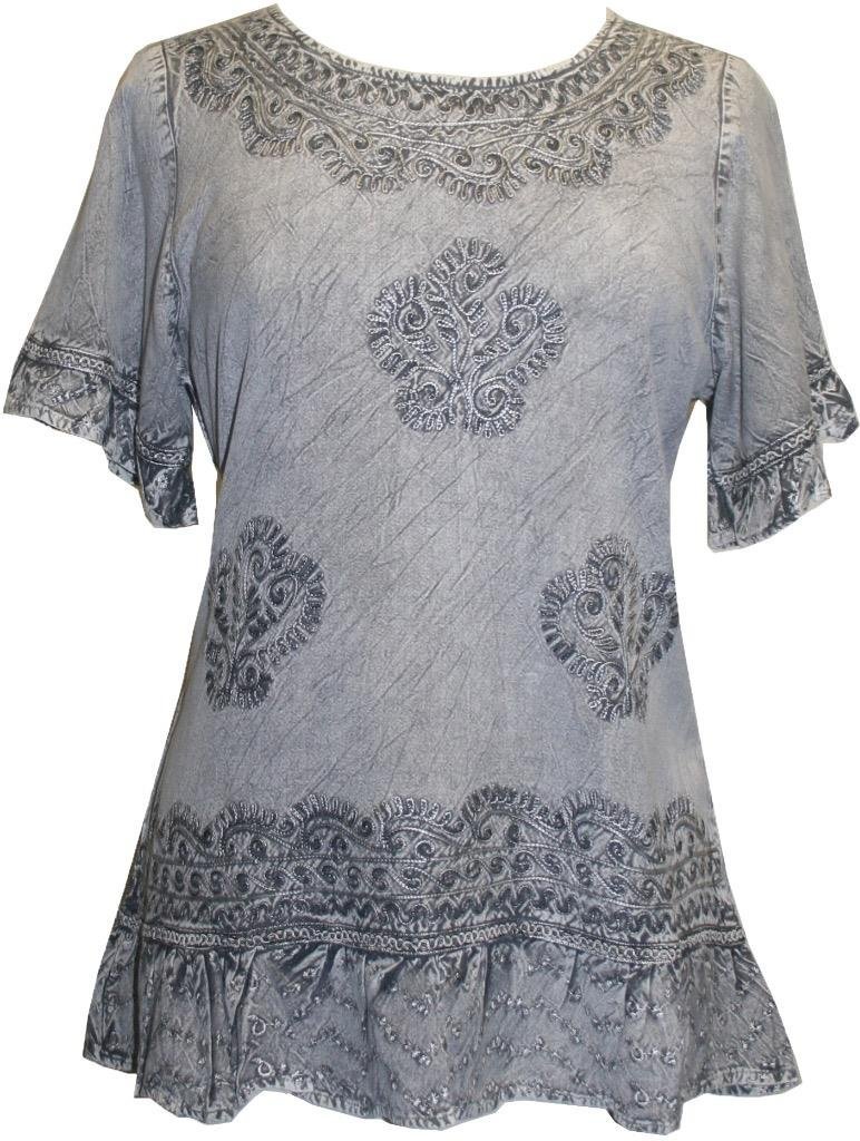 Agan Traders 2025 Spring Women's Vintage Boho Embroidered Round Neck Blouse - Casual Short Sleeve Back Tie Top for Everyday Wear, Date Night & Festival Outfits