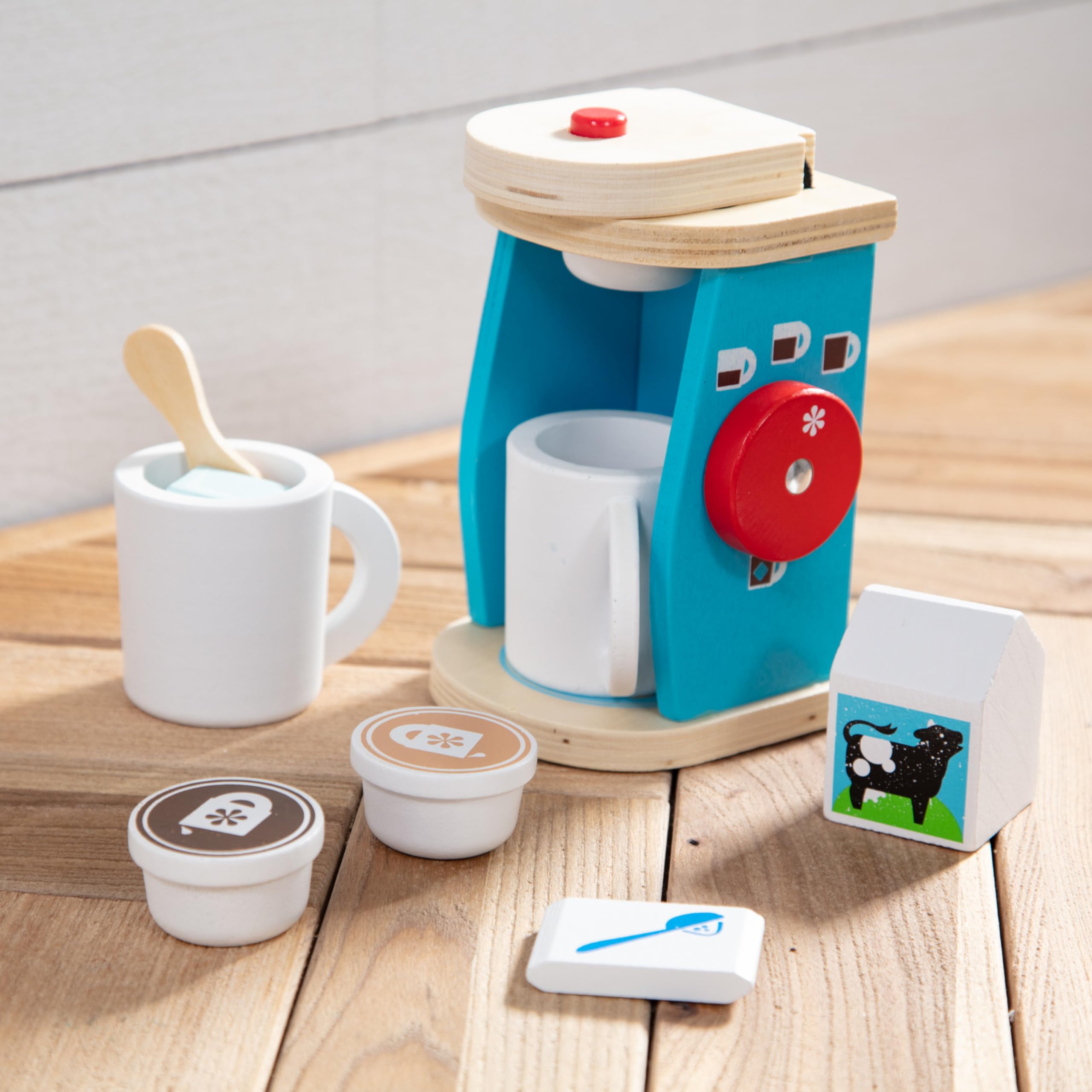 Melissa & Doug 11-Piece Wooden Coffee Maker Play Set - Pretend Play Kitchen Accessories for Kids, Boys & Girls | Brew & Serve Toy Coffee for Imaginative Role Play & Early Learning