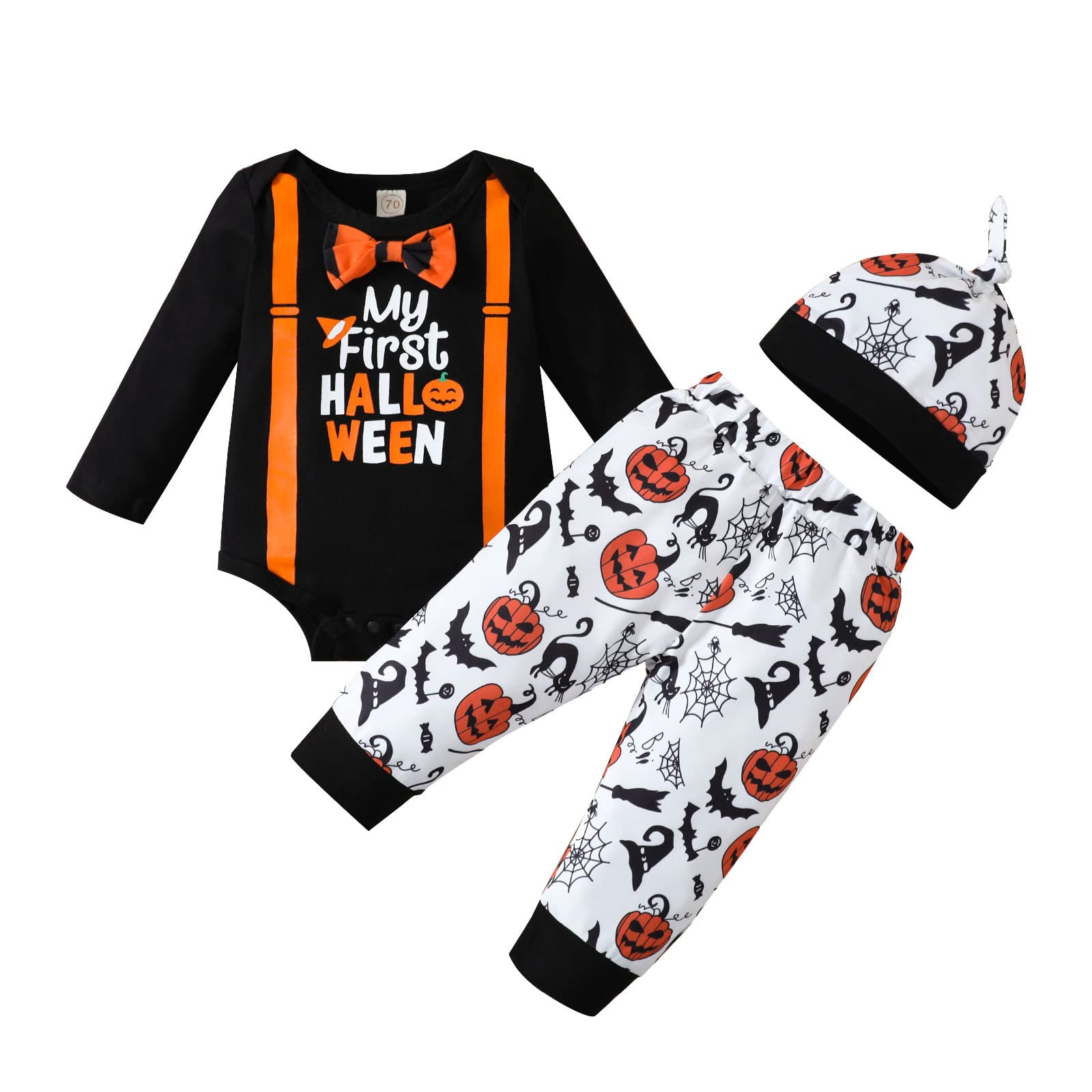 Baby Girls' Halloween Costume Outfits - Cute Long Sleeve Romper Bodysuits with Cartoon Prints & Matching Hat | Perfect for Halloween Parties, Trick-or-Treating & Photo Shoots