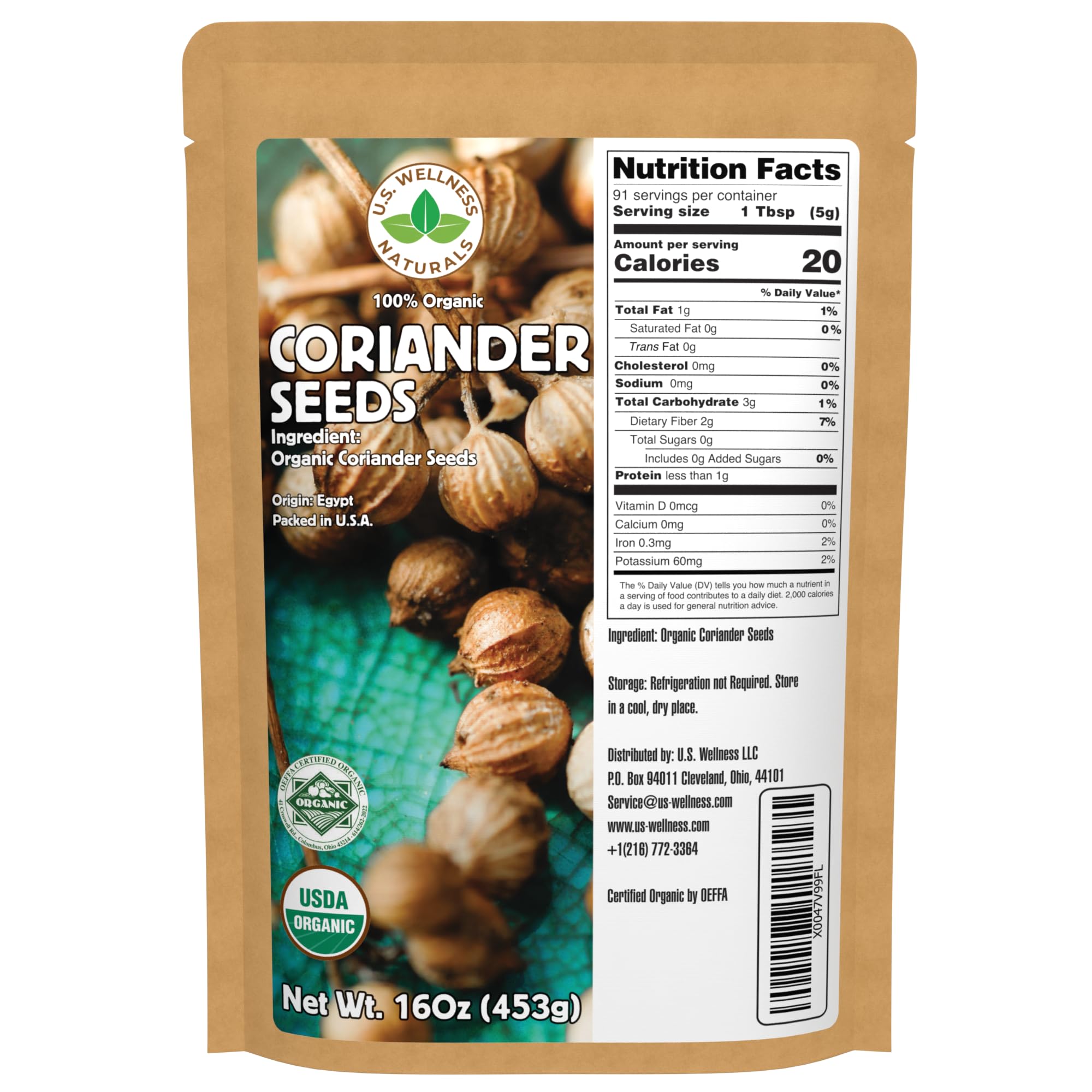 Organic Coriander Seeds 16 Oz - 100% Certified, Non-GMO, Raw, Non-Irradiated - Perfect for Cooking, Baking, and Herbal Remedies