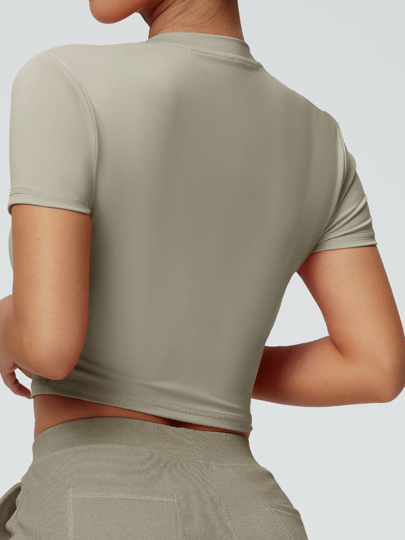 ZASUWA Women's Solid Color V-Neck Quick Dry Stretchy Tight Short Sleeve T-Shirt - Perfect for Yoga, Gym & Casual Wear