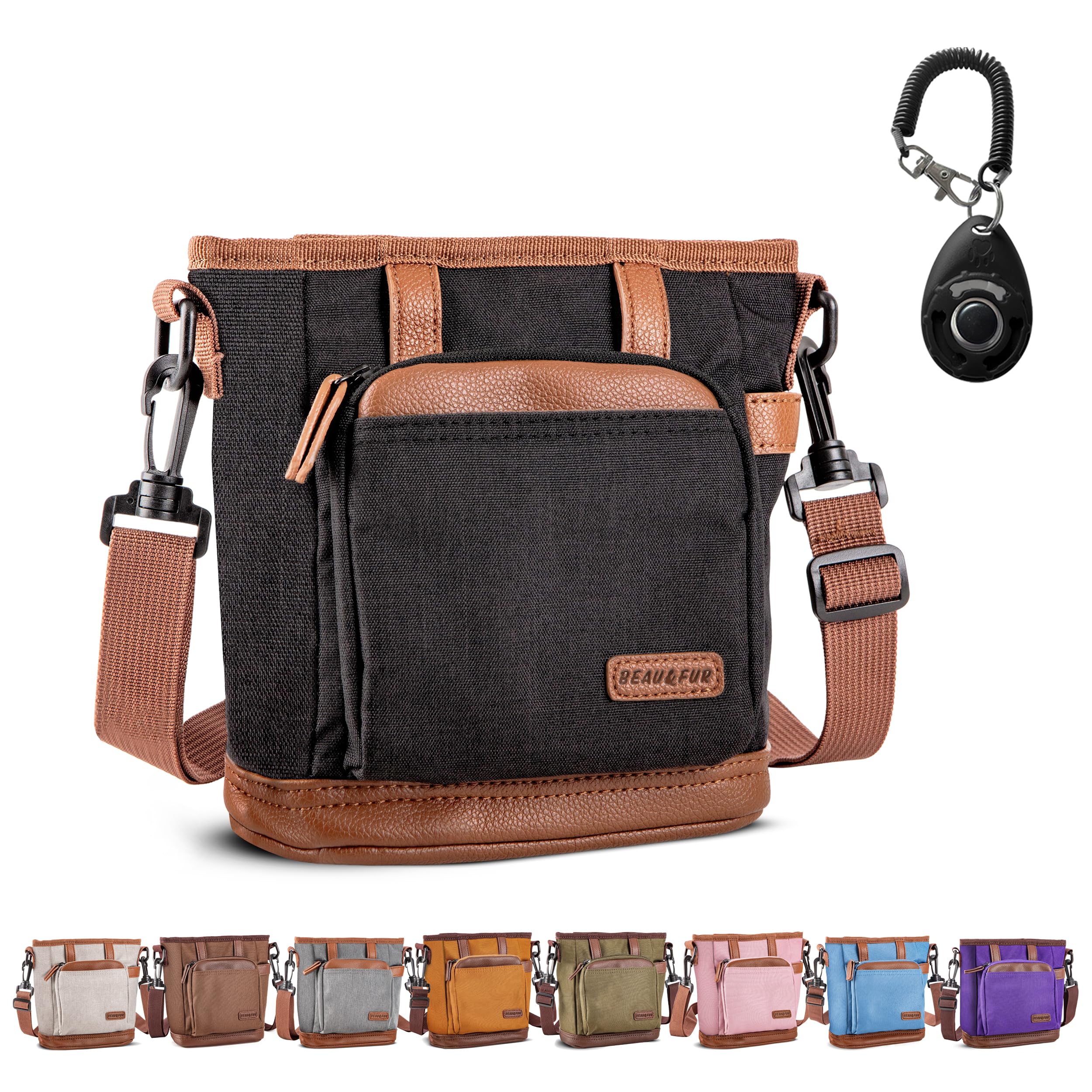 BEAU&FUR Hands-Free Dog Training Treat Pouch with Clicker - Magnetic Closure, Multi-Pocket Pet Treat Bag with Built-in Poop Bag Holder | Perfect for Outdoor Dog Training, Walking, and Obedience Classes