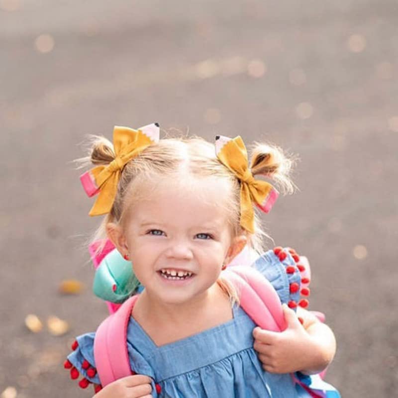 Hand Painted Yellow Pencil Hair Bows Clips for Girls - Cute School Hair Accessories for Kindergarten, 1st 2nd 3rd 4th 5th Grade Students - Perfect for First Day of School, Class Photos & Special Occasions