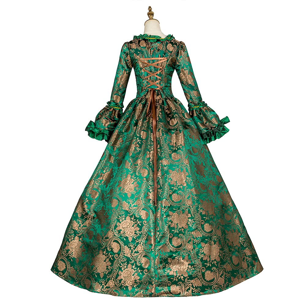 **Victorian Floral Brocade Ball Gown – Renaissance Colonial Tea Dress for Prom, Theater & Reenactment – Elegant Antique Costume for Historical Events & Themed Parties**