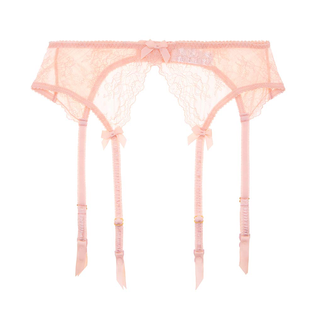 Sexy Lace Big Bow Ultra-Thin Sheer 1/2 Cup Push Up Bra & Thong Garter Stockings 4-Piece Set for Women | Bridal Lingerie, Valentine's Gift, Boudoir Photoshoot