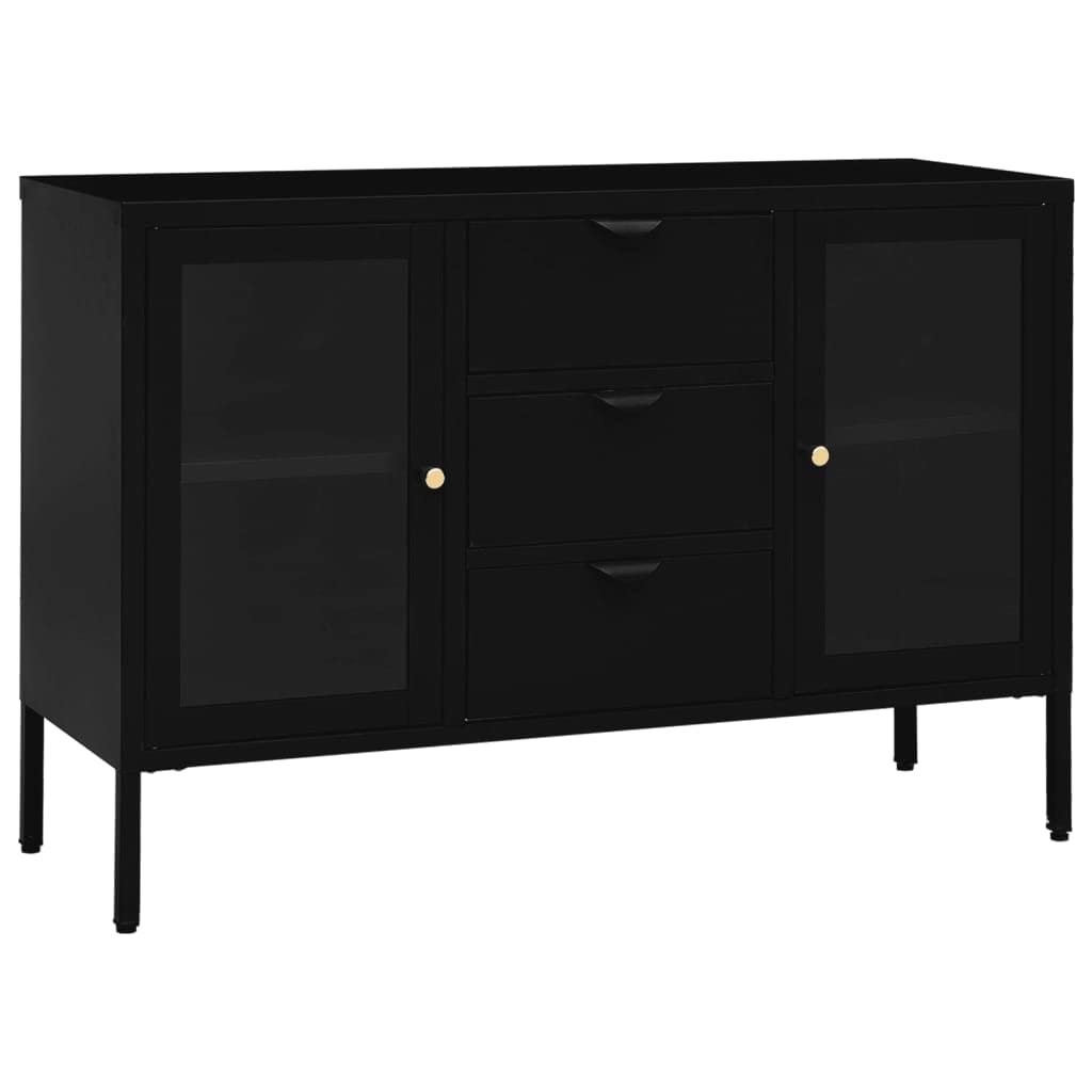 FAMIROSA Modern Black Steel Sideboard Cabinet with 3 Drawers & 2 Adjustable Shelves - 41.3