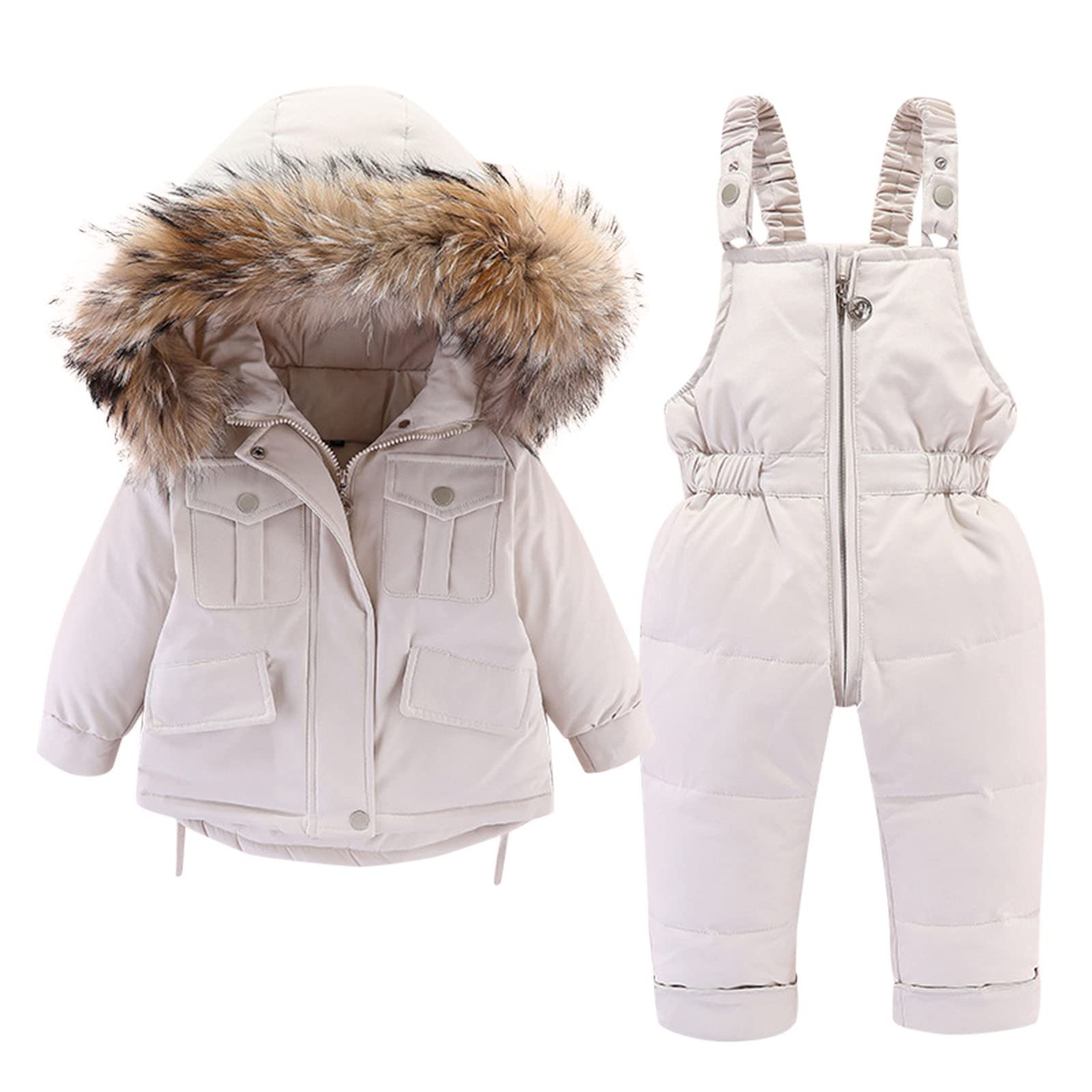 Baby Girls & Boys Winter Thick Warm Hooded Down Coat Snowsuit Set 0-4 Years - Waterproof Insulated Puffer Jumpsuit for Toddler Outdoor Play & Snow Adventures