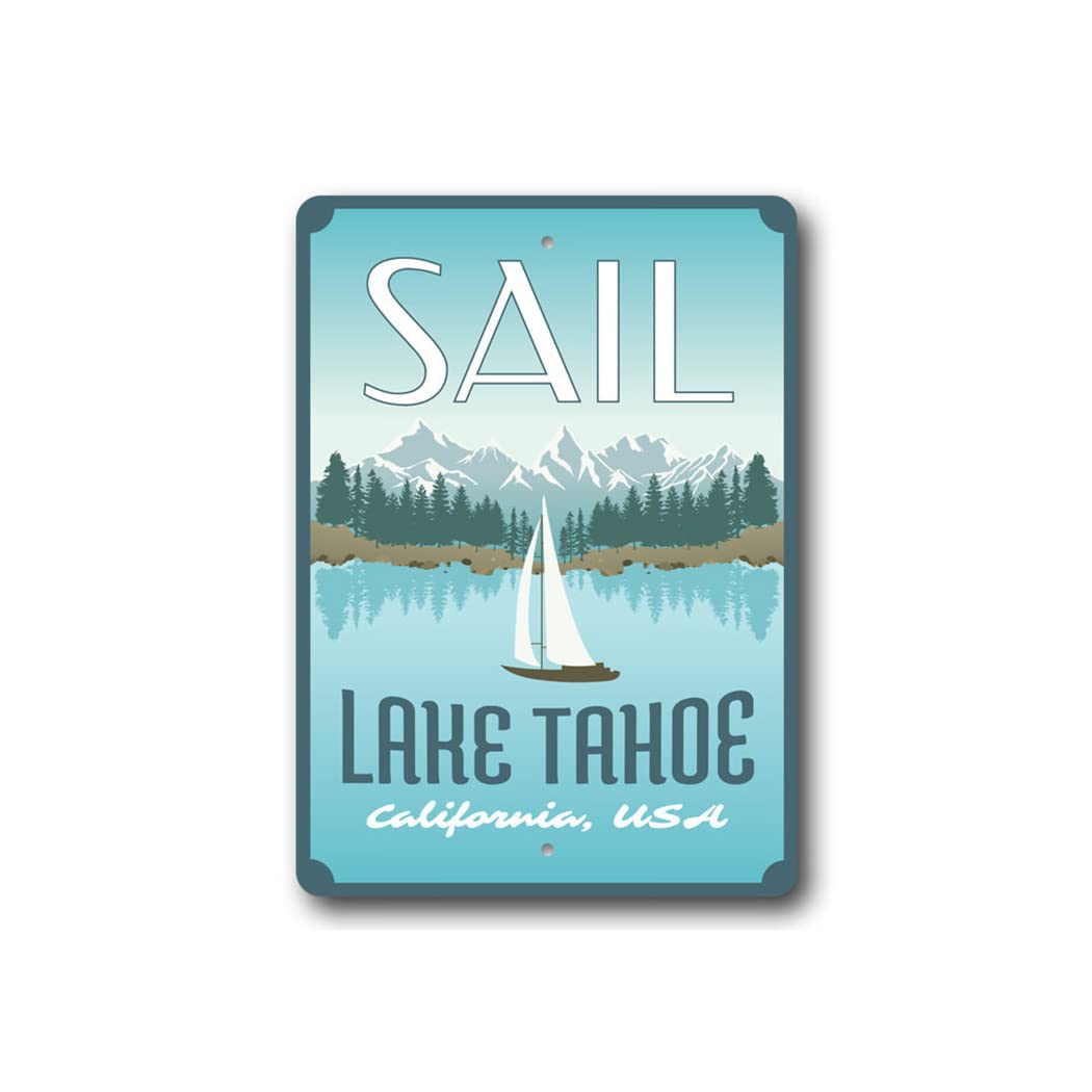Lake Tahoe Sailboat Aluminum Sign - 8