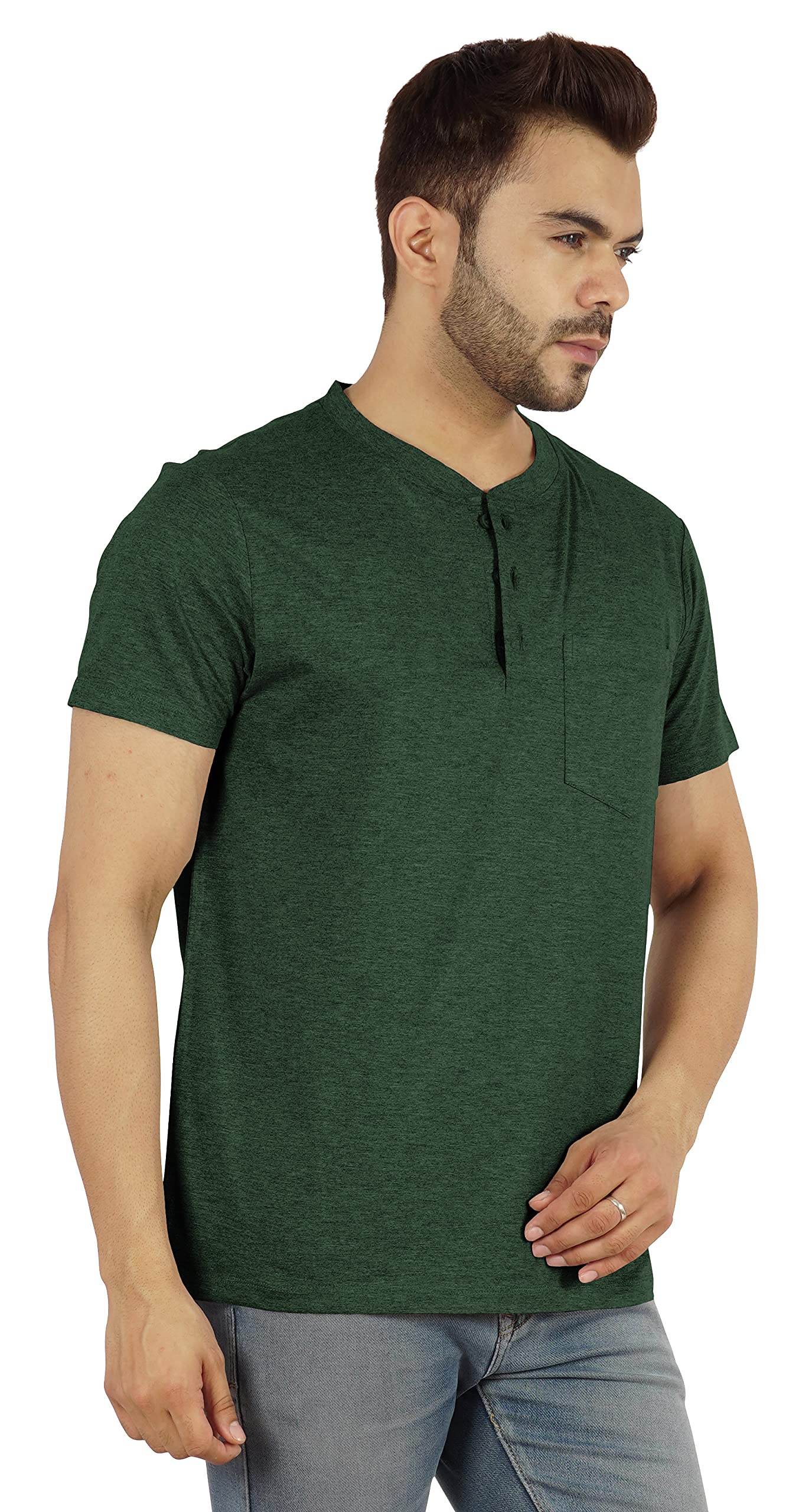 Inkmeso Men's Cotton Short Sleeve Henley T-Shirt with Pocket - Breathable Casual Tee for Everyday Wear, Outdoor Activities & Layering