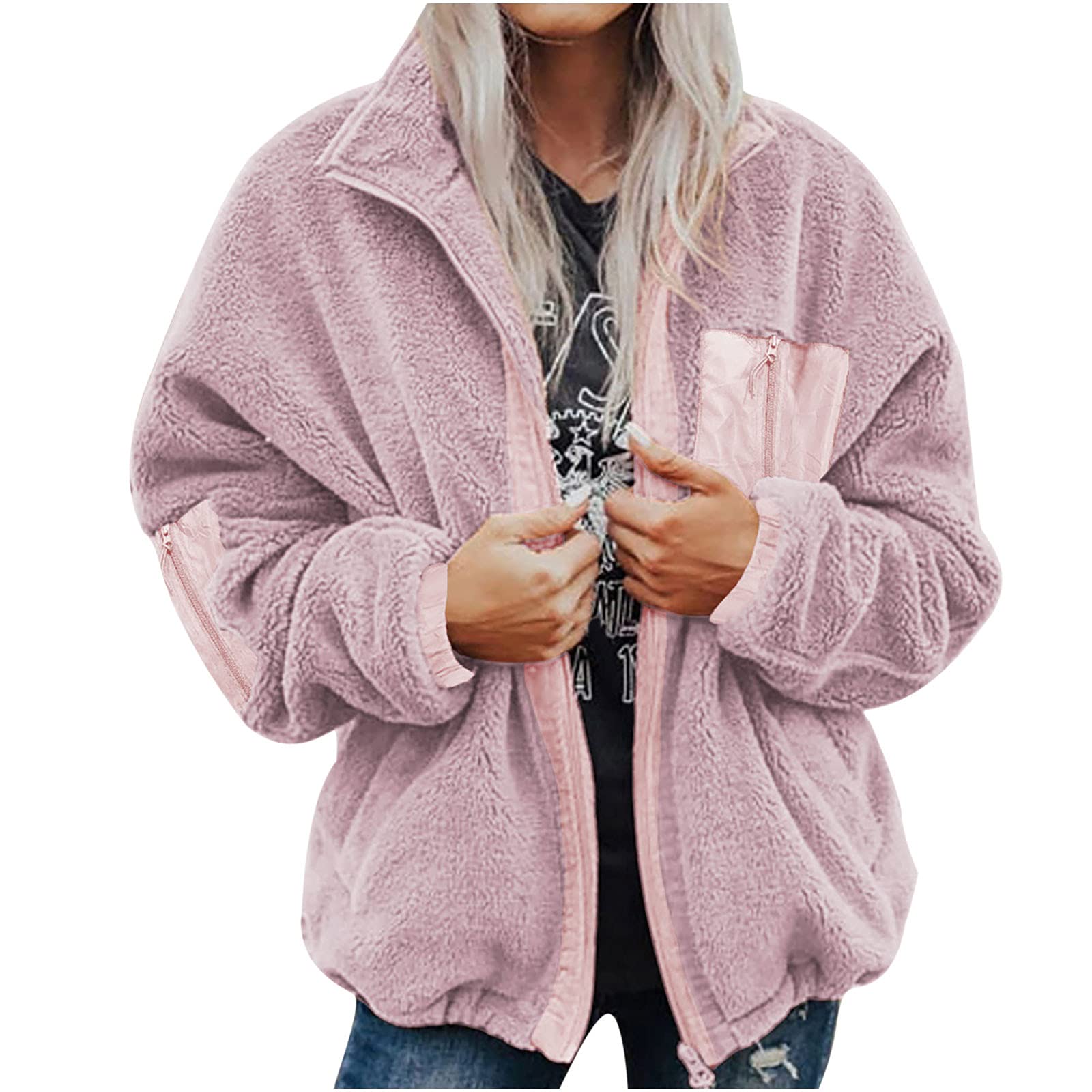Women's Winter Jackets - Fashionable Casual Long Sleeve Plush Coat with Zipper, Solid Color, Extended Length | Perfect for Outdoor Activities, Snow Days & Cold Weather Fashion