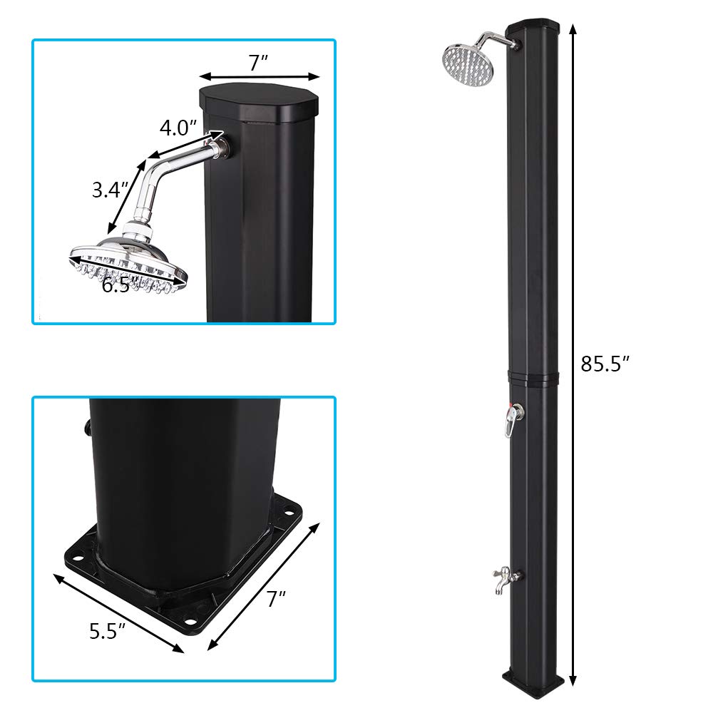 VINGLI 9.3 Gallon Solar Outdoor Shower with Adjustable Shower Head & Foot Tap - Portable Camping, Beach, Poolside, Backyard, RV & Garden Use - Black (35L)