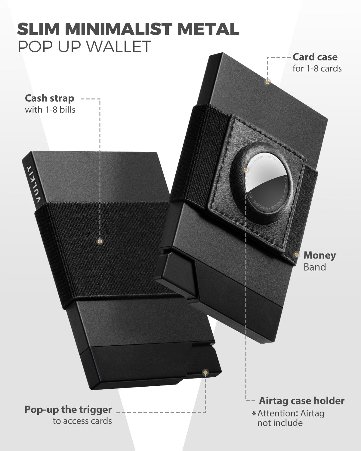 VC408 RFID Blocking Men's Wallet with AirTag Holder & Money Band - Slim Card Holder for Cash & Credit Cards - Perfect for Travel, Business & Everyday Use