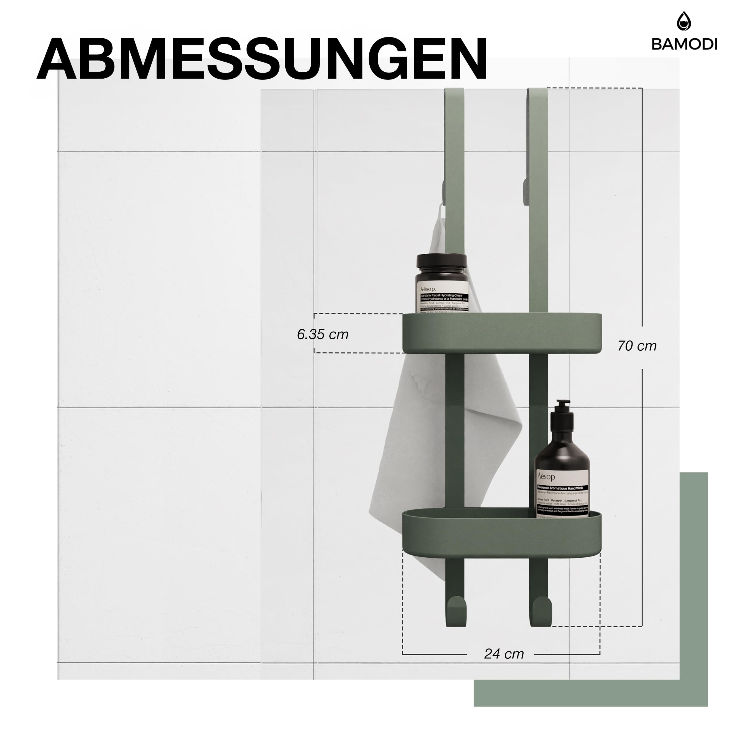 Bamodi Adjustable 2-Tier Plastic Shower Caddy - Rustproof Bathroom Organizer with Scratch-Free Design - Perfect for Small Spaces & Apartment Showers - Green