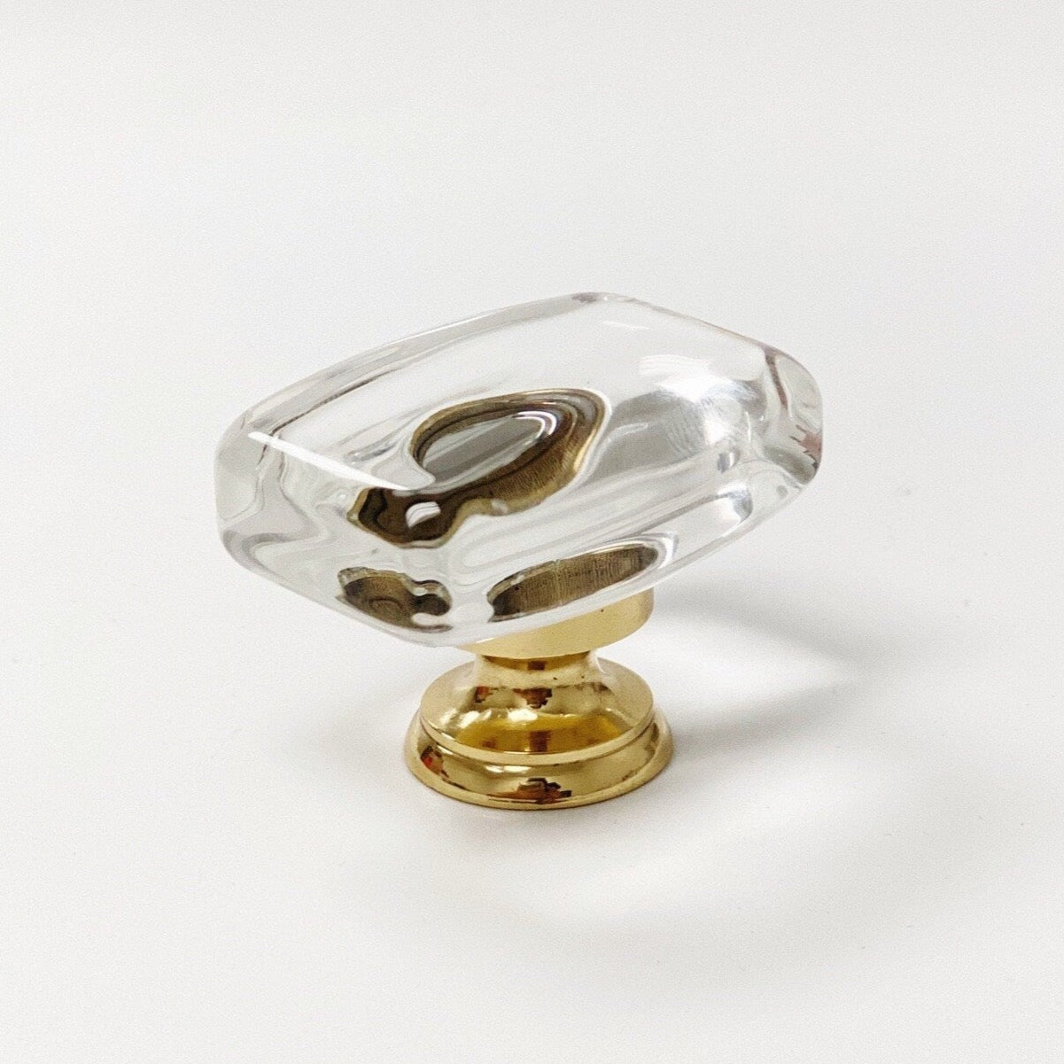Vintage Unlacquered Solid Brass Cabinet Knobs - Rectangle Clear Glass Drawer Pulls for Kitchen Cabinets, Bathroom Vanity & Furniture Hardware (Set of 10) - Classic Home Decor Upgrade for Shaker Style Cabinets