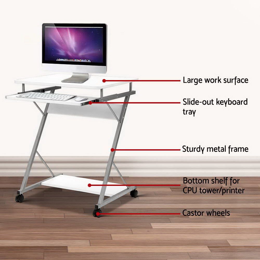 White Metal Pull-Out Table Desk - Space-Saving Home Office & Kitchen Extension - Perfect for Small Spaces, Apartments & Dorm Rooms