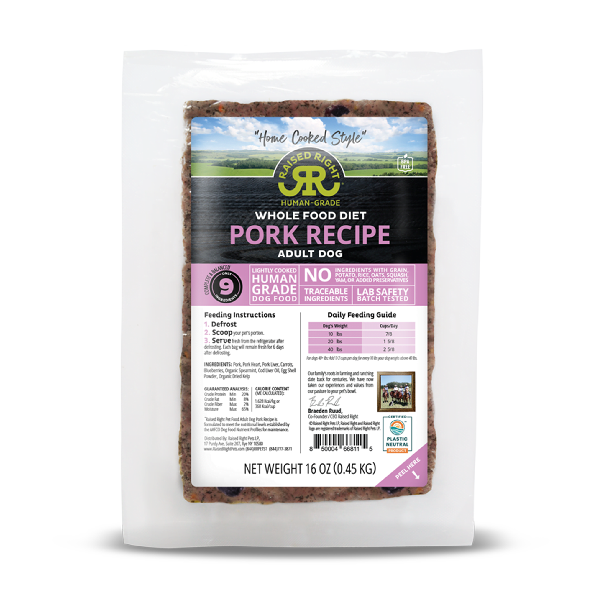Raised Right Original Pork Adult Dog Food - Grain-Free, High-Protein Dry Dog Food for All Breeds - Perfect for Active Dogs & Daily Nutrition