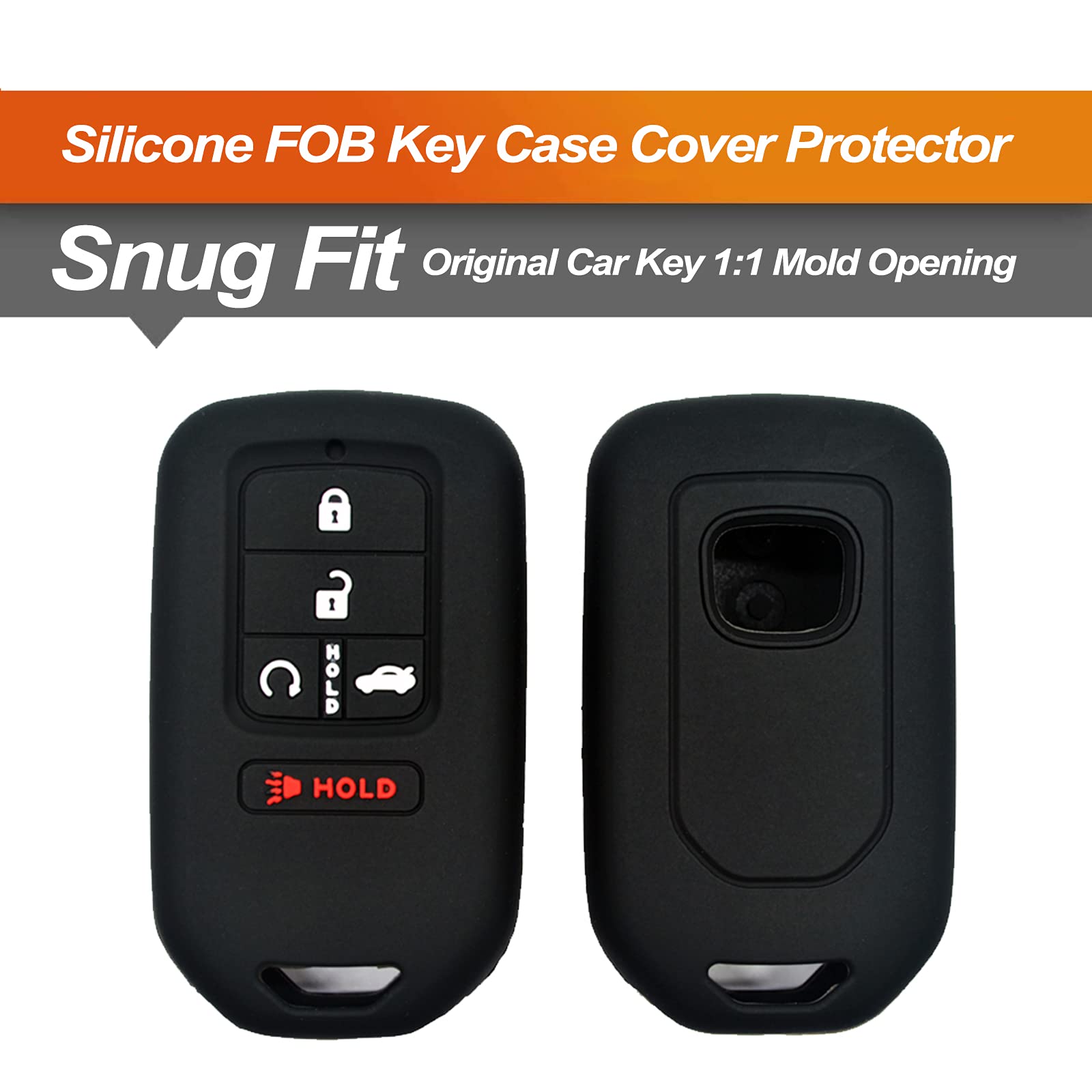 Durable Silicone Key Fob Cover for Honda Civic Accord Pilot CR-V Insight Passport - 5 Button Smart Key Protector Case (Black) | Car Accessories & Remote Key Protection | Perfect for Daily Use, Commuting and Travel