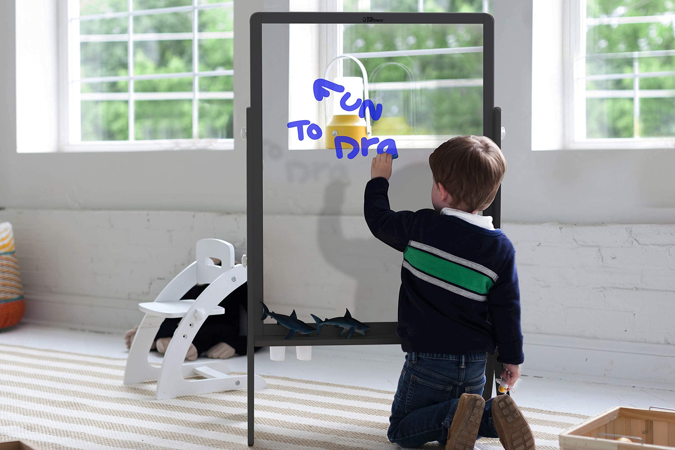 Little Partners Peek-A-Boo Contempo Art Easel - Double-Sided Acrylic Paint Board with Paper Holder & 4 Paint Cups | Easy Erase Kids Drawing Easel for Home, Classroom & Art Studio (Earl Grey)