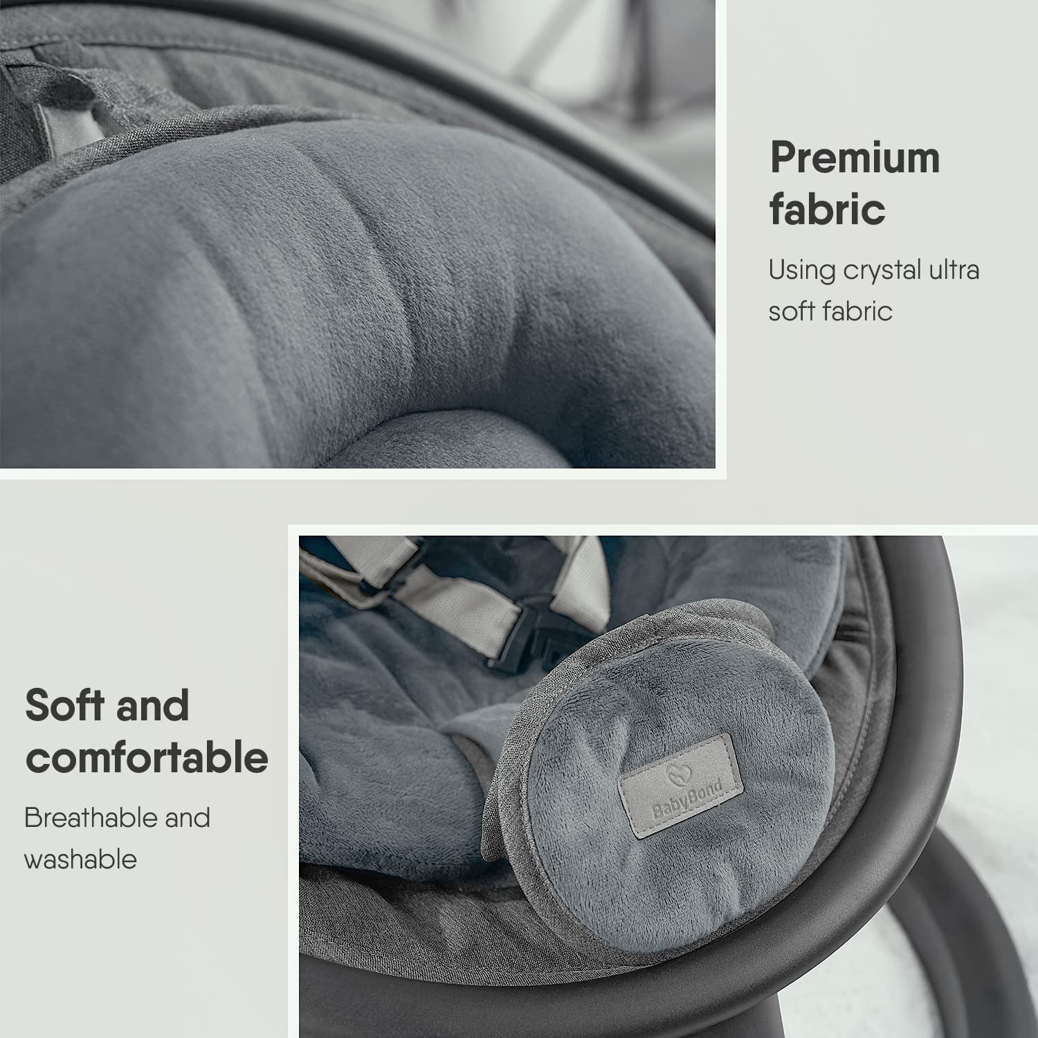 BabyBond Bluetooth Baby Swing for Infants - 5 Speed Adjustable with Music Speaker, 3 Reclining Positions & Remote Control - Safe 5-Point Harness for Newborns to Toddlers - Perfect for Nursery, Travel & Outdoor Use (Black)
