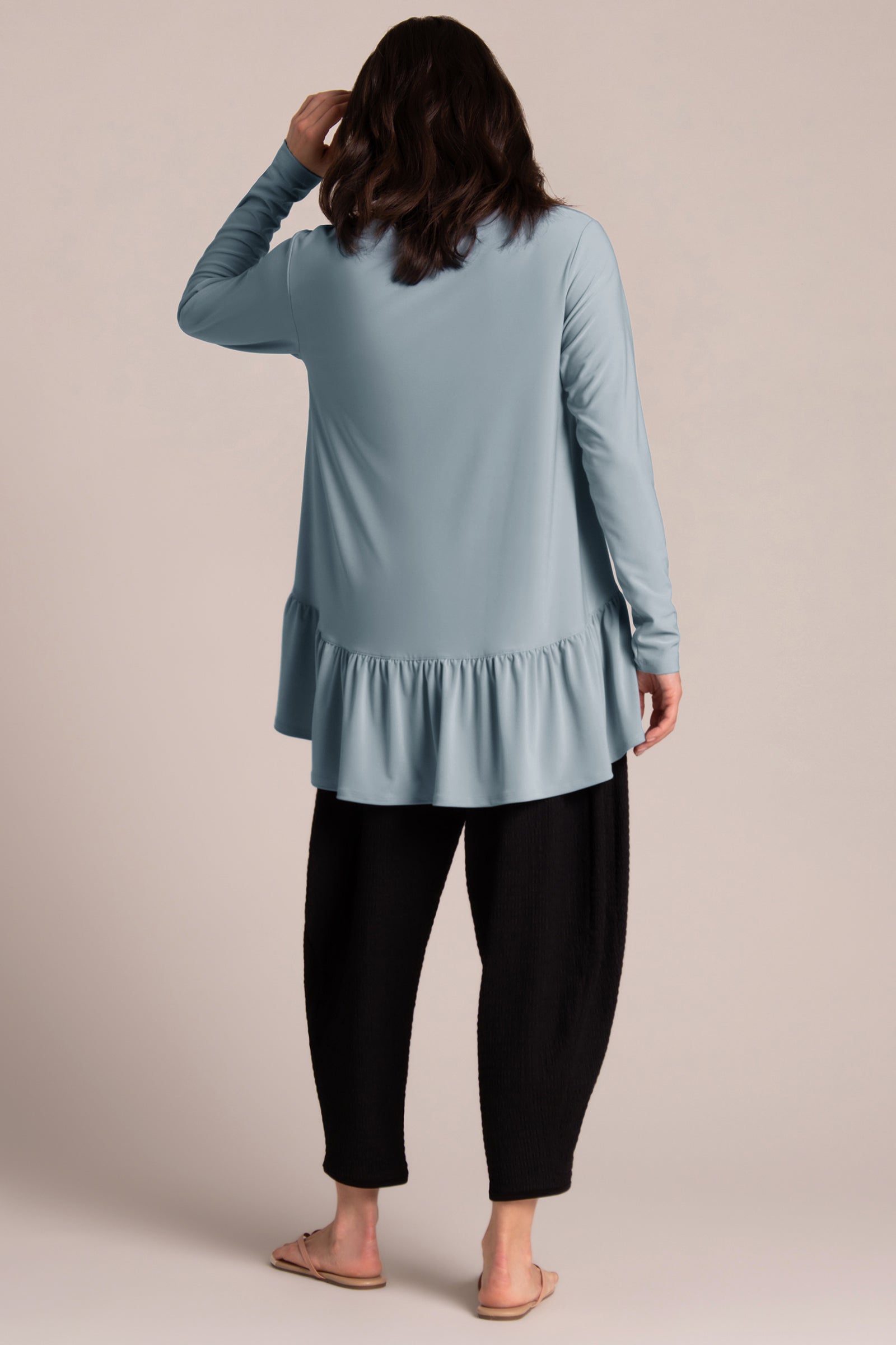 Flirty Peplum Top for Women | Stone Blue Blouse | Trendy Ruffled Hem T-Shirt | Casual & Party Wear | Perfect for Dates, Office & Night Out