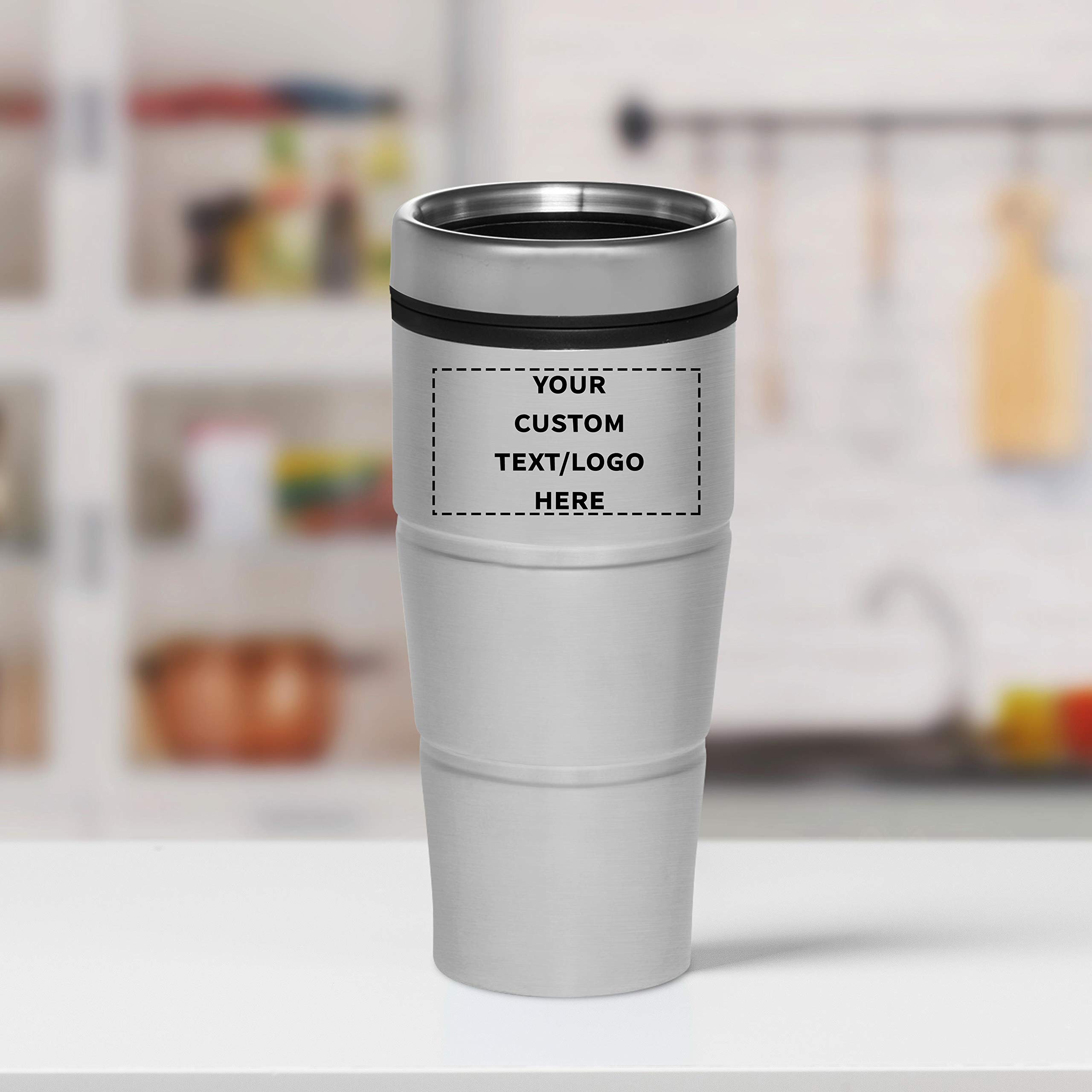 Custom Printed Double Insulated Stainless Steel Tumblers with Logo - Bulk Pack of 50 - Personalized Silver Drinkware for Home, Office, Camping & Travel - Keeps Beverages Hot/Cold for Hours