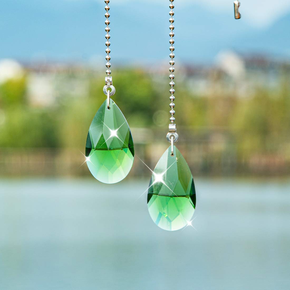 2 Pack Green Crystal Ceiling Fan Pull Chains - Decorative Light Switch Replacement for Ceiling Fans, Lamps & Chandeliers - Elegant Home Decor Upgrade for Living Room, Bedroom & Porch Lighting