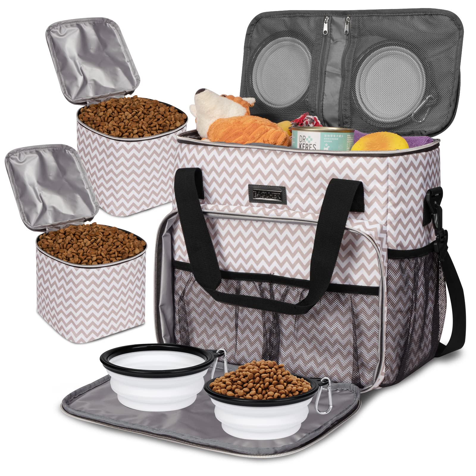 BAGLHER Dog Travel Bag - Durable Pet Carrier with 2 Food Containers & Collapsible Bowls | All-in-One Pet Travel Accessories Kit for Dogs, Cats & Small Animals | Perfect for Road Trips, Air Travel & Outdoor Adventures