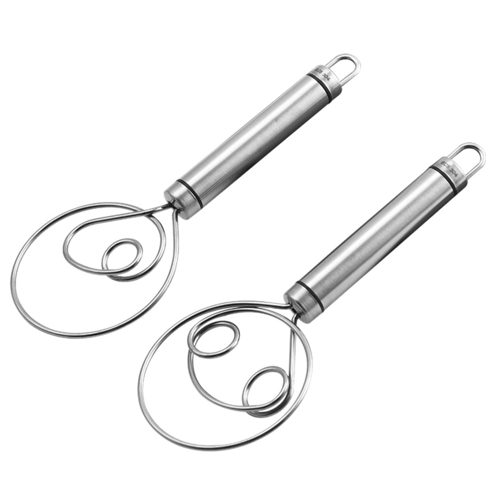 2 Pack Stainless Steel Dough Whisk - Professional Pizza Dough Mixer & Baking Tool for Cake, Sourdough, Pastry - Perfect for Home Bakers & Artisan Bread Making - Ideal for Kitchen, Bakery & Cooking Enthusiasts