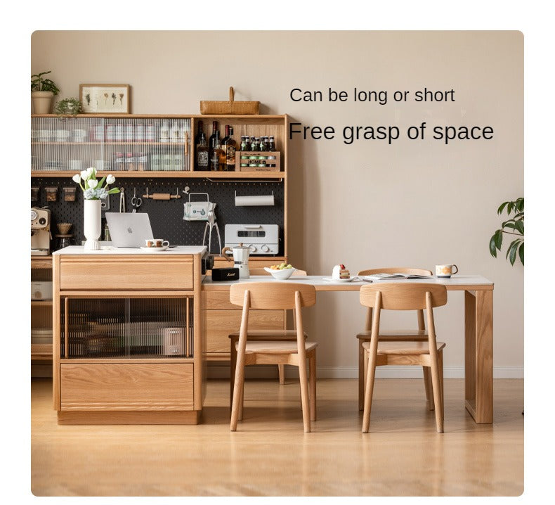 Solid Oak Wood Kitchen Island with Extendable Table and Retractable Cutting Board - Perfect for Small Kitchens, Dining, and Food Prep