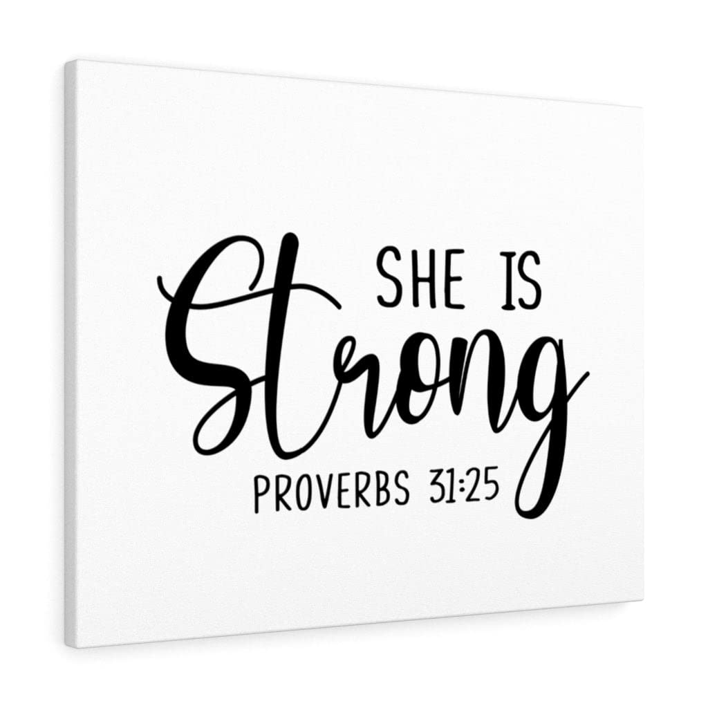 Proverbs 31:25 Christian Wall Art - 'She is Strong' Bible Verse Print - Ready to Hang Scripture Decor for Home, Office & Church - Inspirational Gift for Women, Wife & Mom