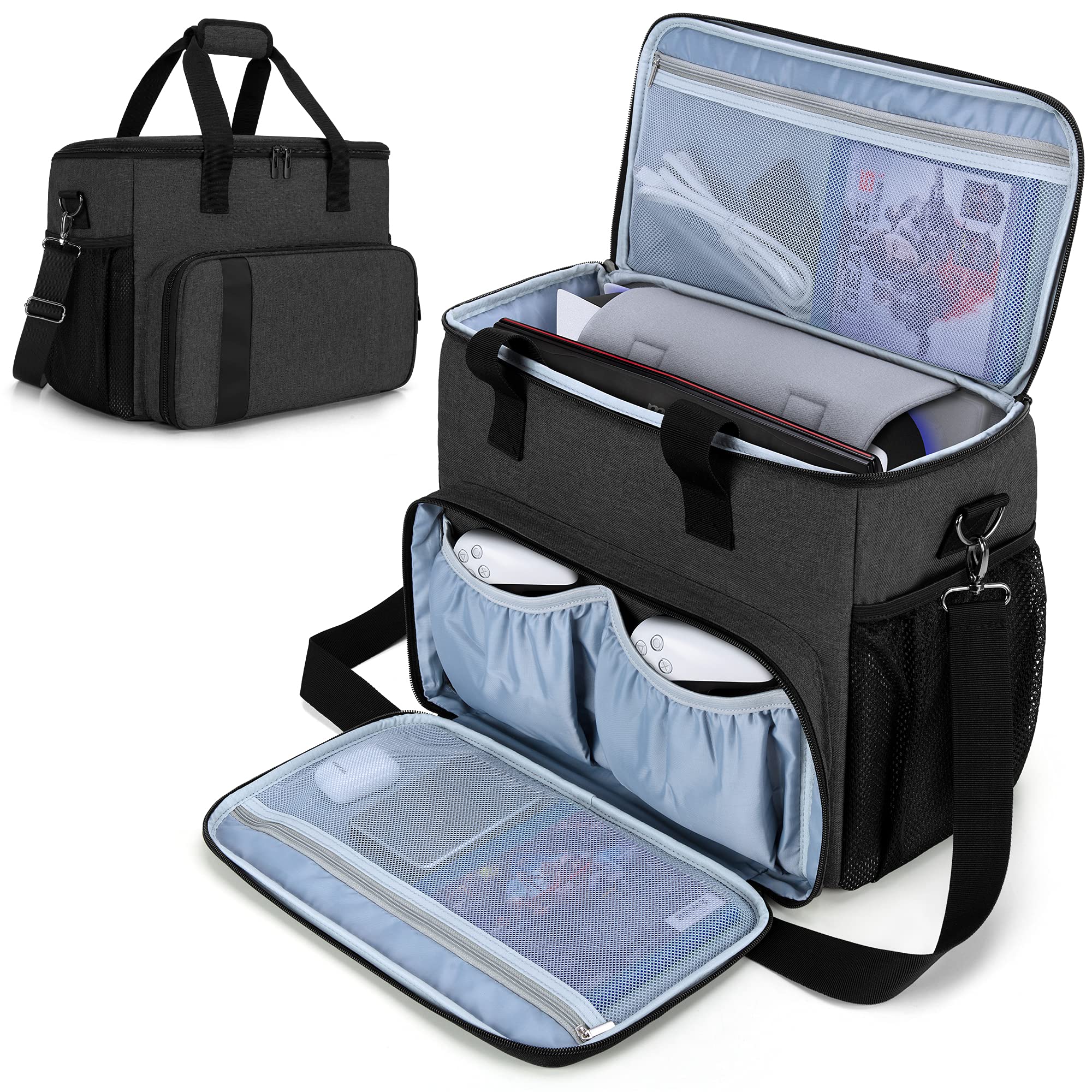 CURMIO Universal Gaming Console Carrying Case - Compatible with PS5, PS4, PS4 Pro, Xbox Series S/X, Xbox One & 360 - Protective Storage Bag for Controllers & Accessories (Black) - Perfect for Travel, Storage & Gaming Parties