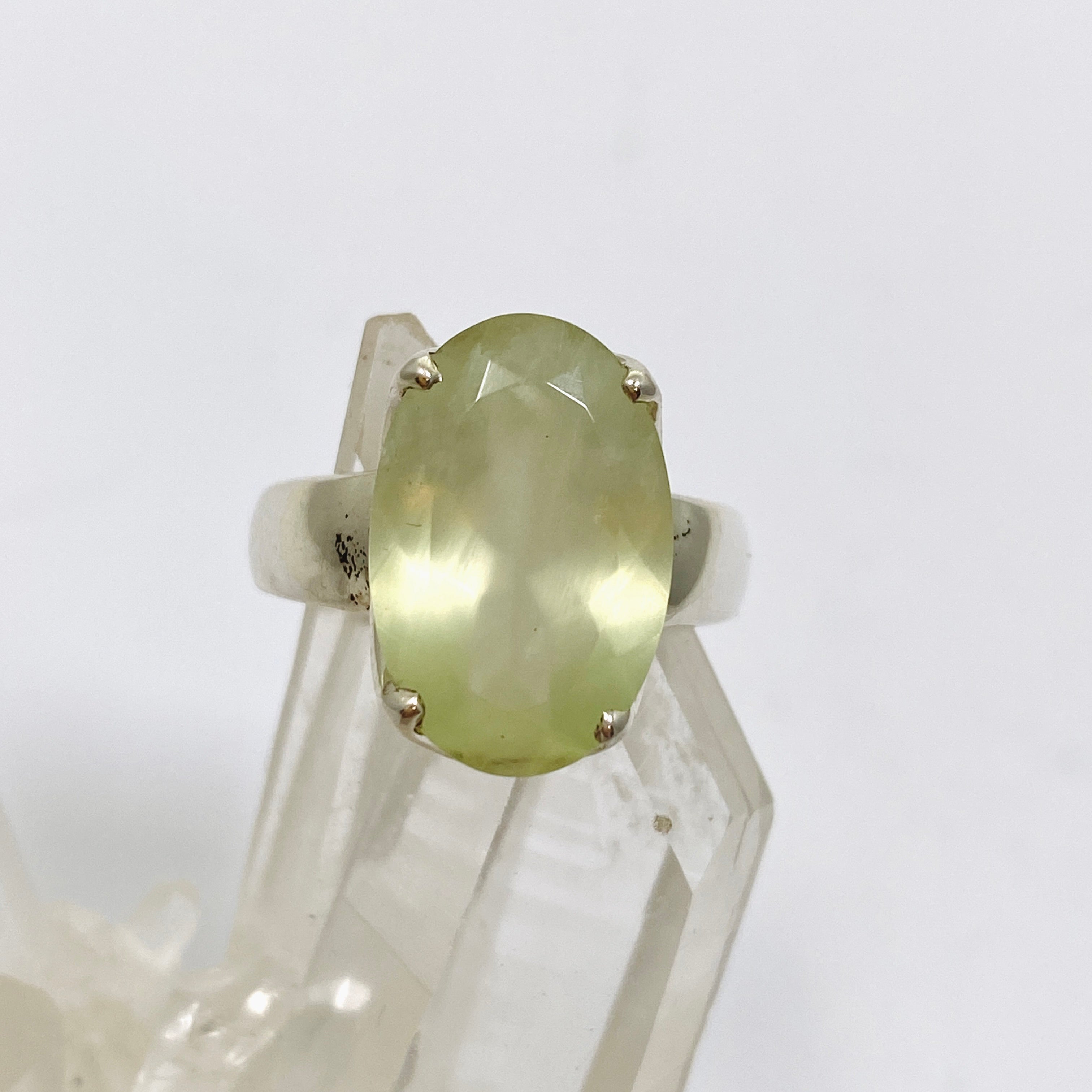 Prehnite Oval Faceted Ring Size 7 - Dainty Gemstone Jewelry for Women - Perfect for Weddings, Anniversaries & Everyday Elegance