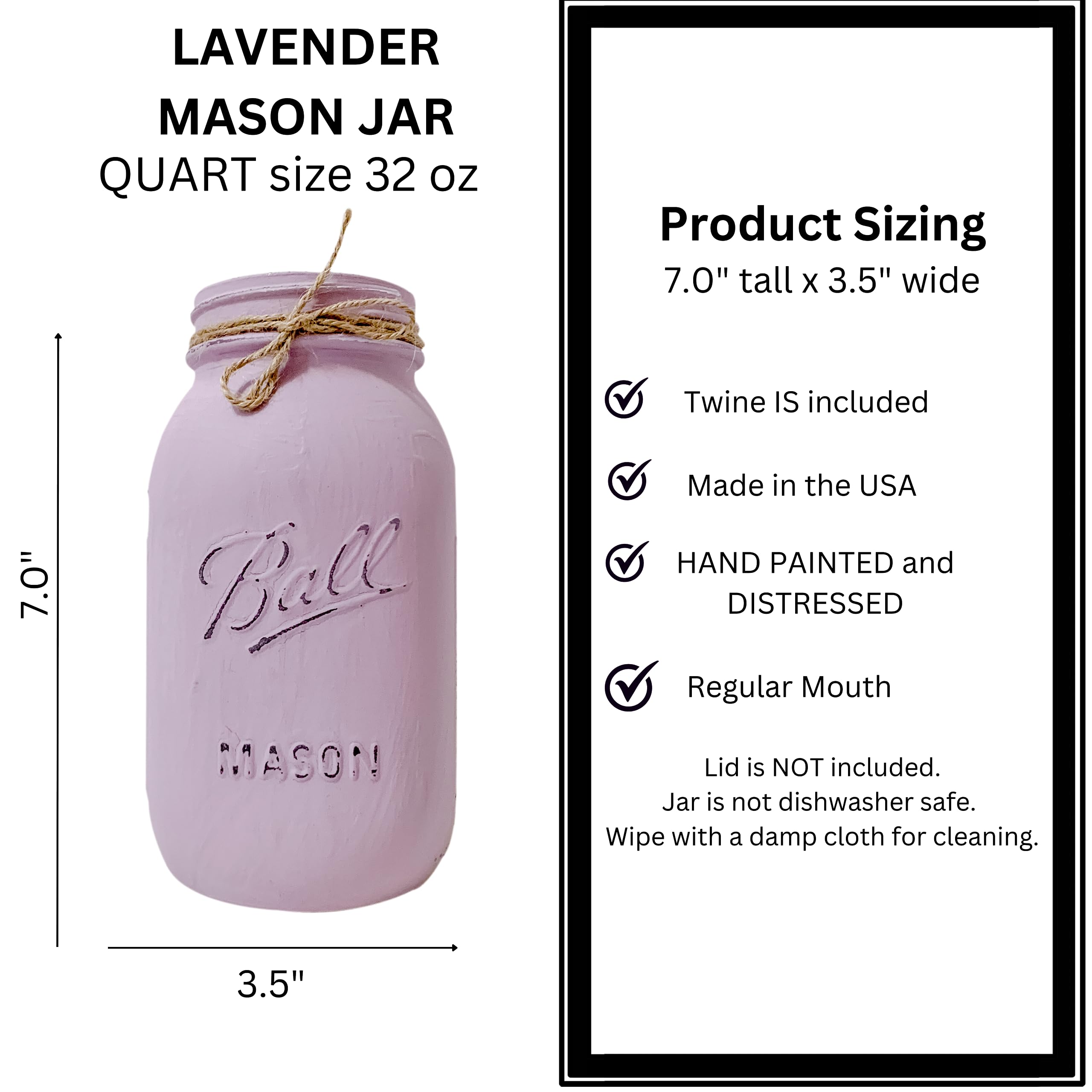 Lavender Painted Mason Jars - 32 oz Quart Glass Jars for Baby Shower, Baptism & Wedding Centerpieces - Purple Table Decor for Girls' Celebrations - Perfect for Rustic Weddings, Bridal Showers & Party Decorations