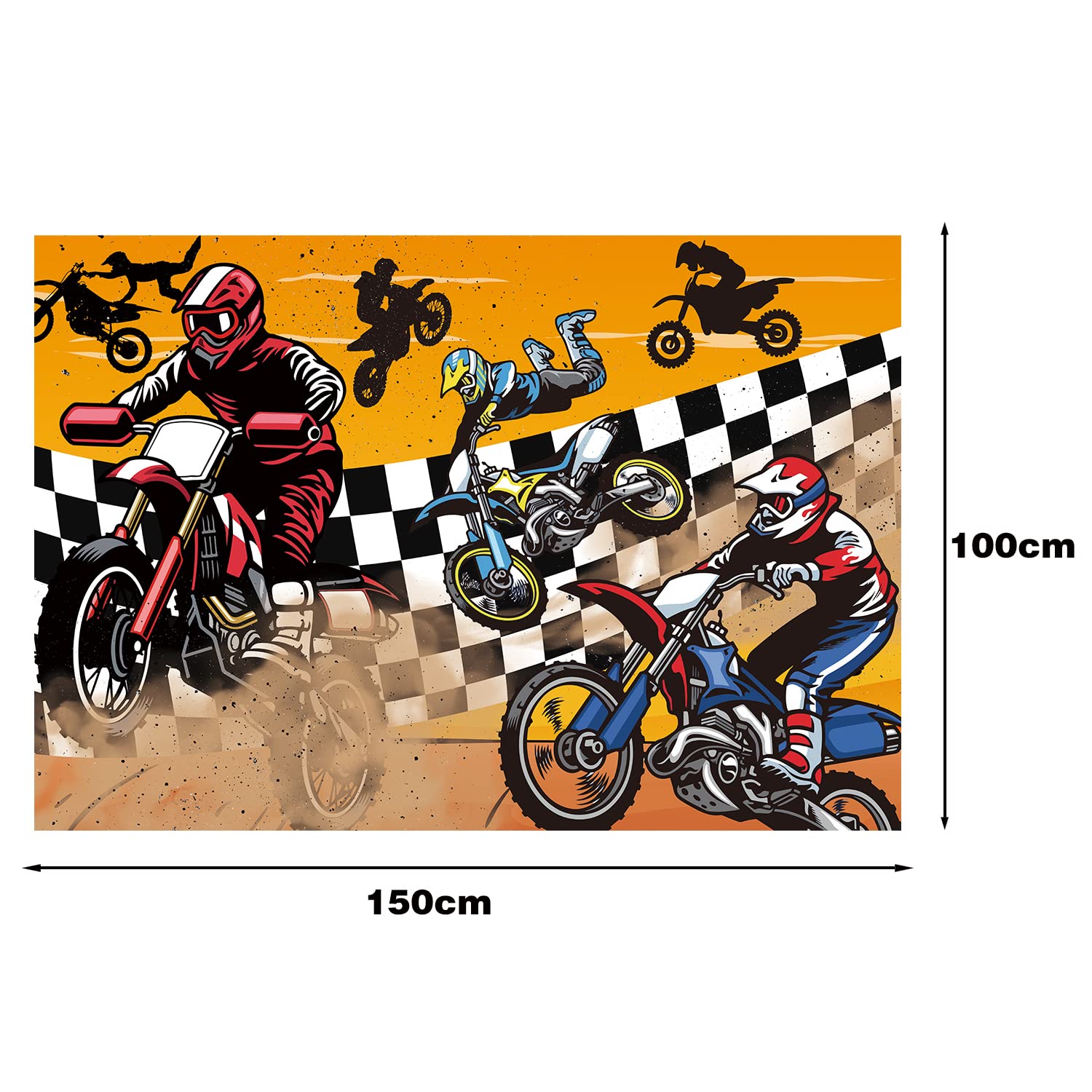 Dirt Bike Birthday Party Decorations for Boys - Motorcycle Themed Banner, Backdrop, Tablecloth, Balloons, Cake & Cupcake Toppers, 7