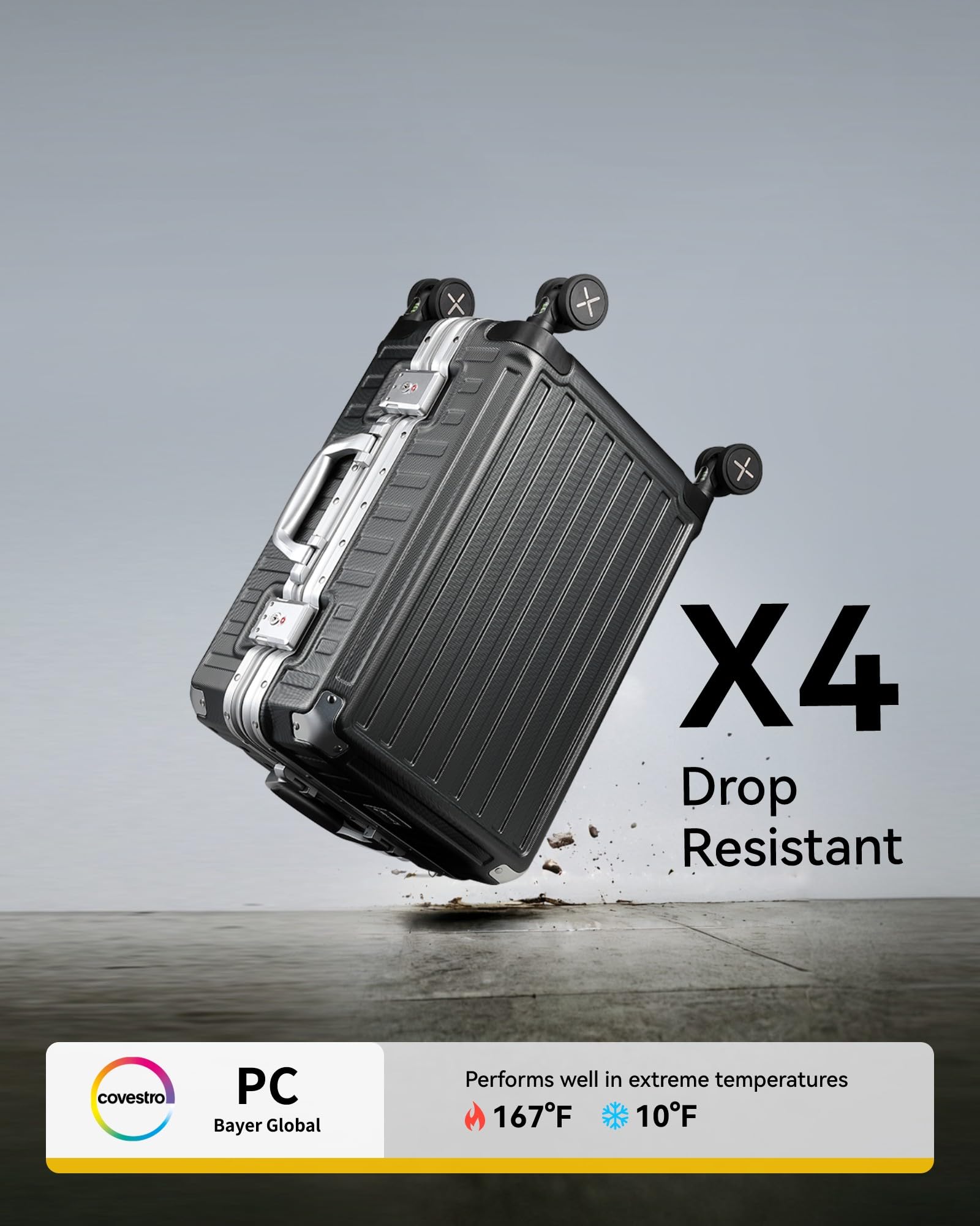 LUGGEX 20 Inch Zipperless Spinner Luggage - Lightweight Polycarbonate Aluminum Hard Shell Carry On Suitcase for Travel (Silver Grey) | Perfect for Business Trips & Weekend Getaways