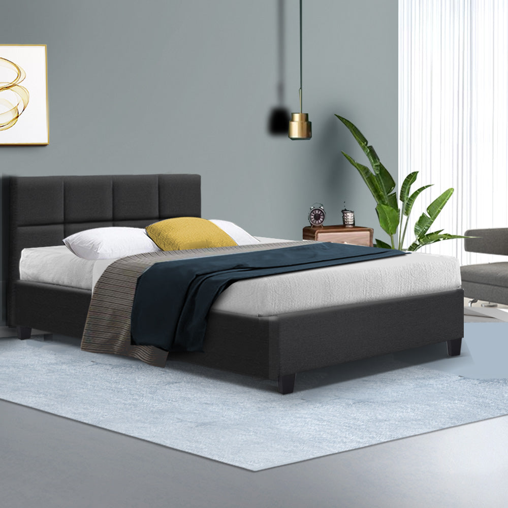 Bondi Double Bed Frame - Charcoal Grey Wooden Platform Bed with Headboard & Underbed Storage | Perfect for Modern Bedrooms, Guest Rooms & Small Spaces
