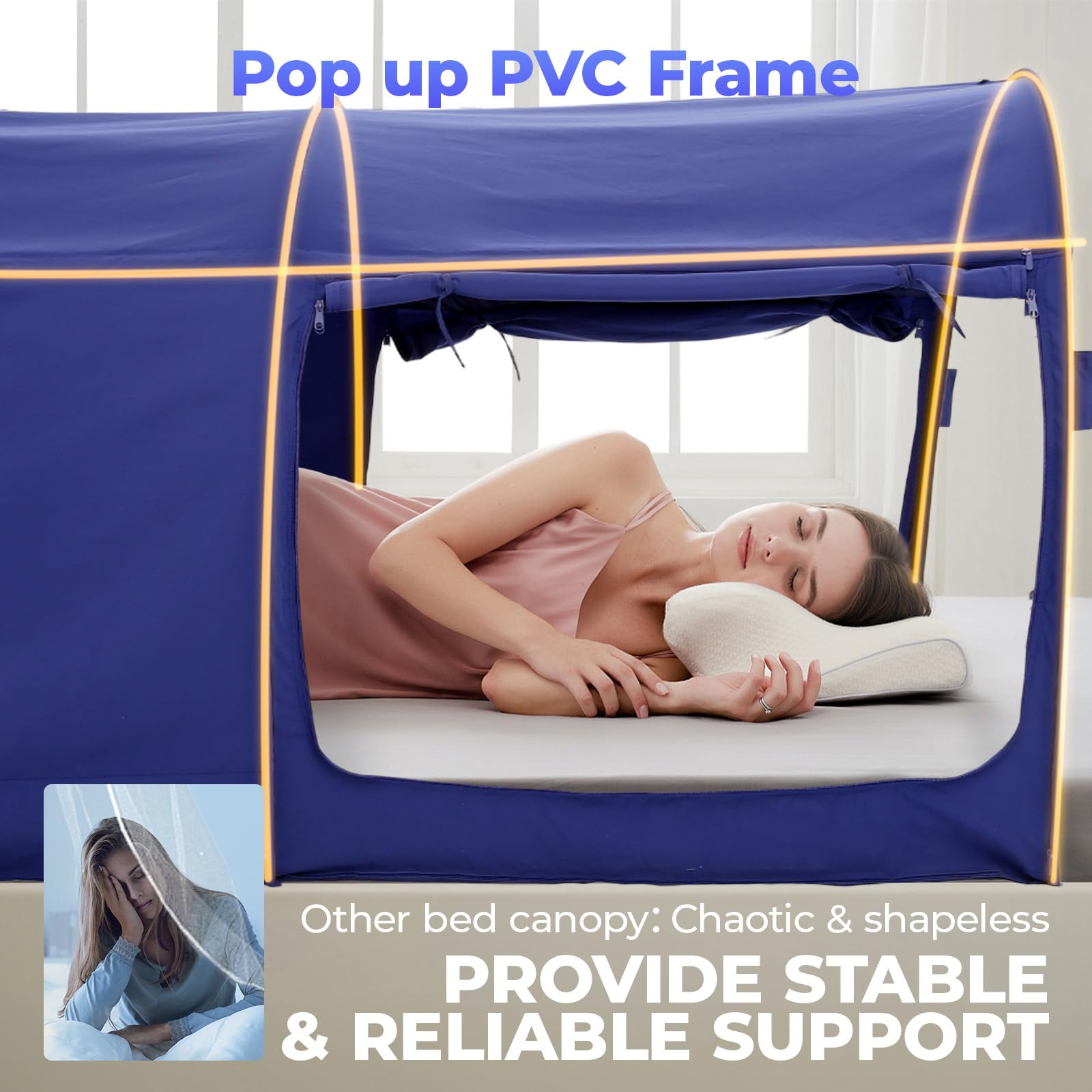 Alvantor Bed Canopy Tent - Twin Size Privacy Sleeping Tent for Kids & Adults, Breathable Grey Pop-Up Bed Tent with Portable Frame, Light Reducing Indoor Canopy (Mattress Not Included) - Perfect for Bedrooms, Dorms, Camping & Creating Cozy Privacy Spaces