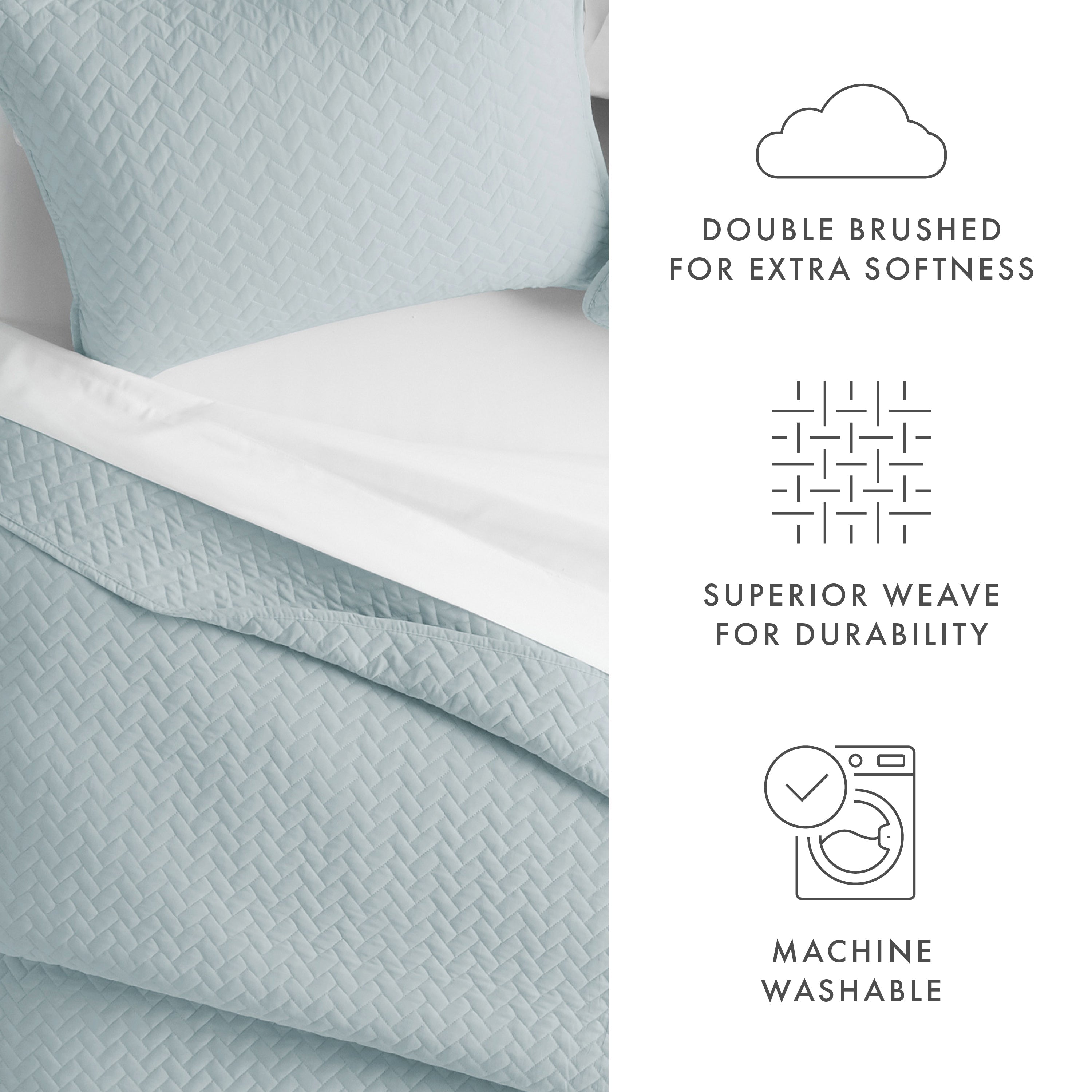 3 Piece Herringbone Quilted Coverlet Set - Queen Size Bedding with Matching Pillow Shams - Perfect for Guest Rooms & Master Bedrooms