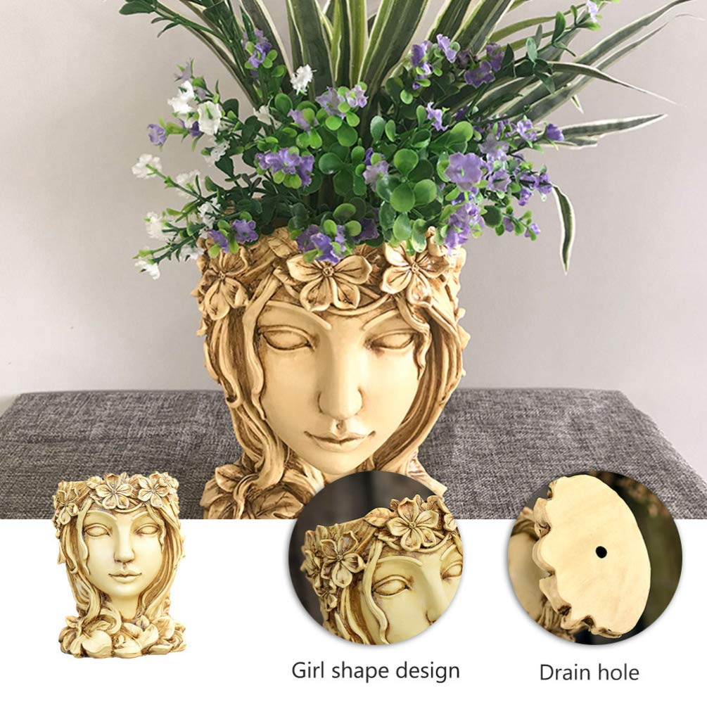 YARNOW Cute Human Head Face Resin Flower Pot - Succulent & Cactus Planter for Indoor/Outdoor Garden Decor - Unique Home & Office Desk Decoration