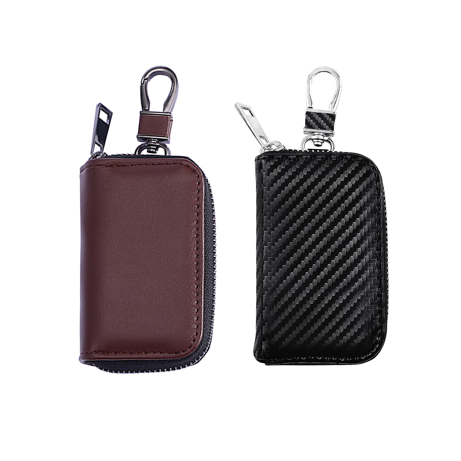 2 Pack Faraday Key Fob Protector - Anti-Theft RFID Signal Blocker Pouch for Car Keys, GPS Protection, Black & Brown - Prevent Car Hacking at Parking Lots & Gas Stations