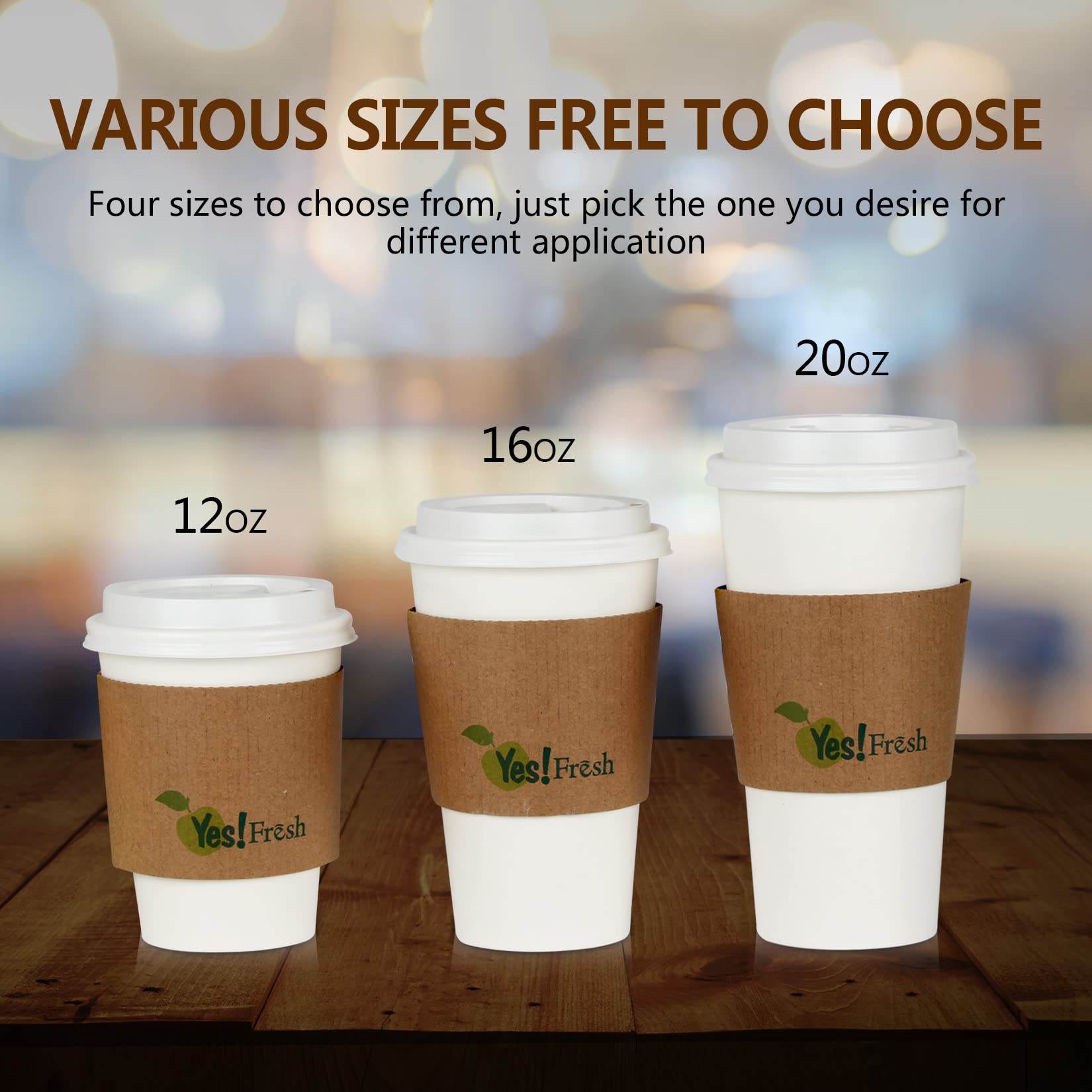 50 Pack 12oz Disposable White Paper Coffee Cups with Lids and Sleeves - Eco-Friendly To-Go Cups for Hot Chocolate, Tea, Coffee & Cold Beverages - Perfect for Cafes, Bistros, Offices & Home Use (50 Count)